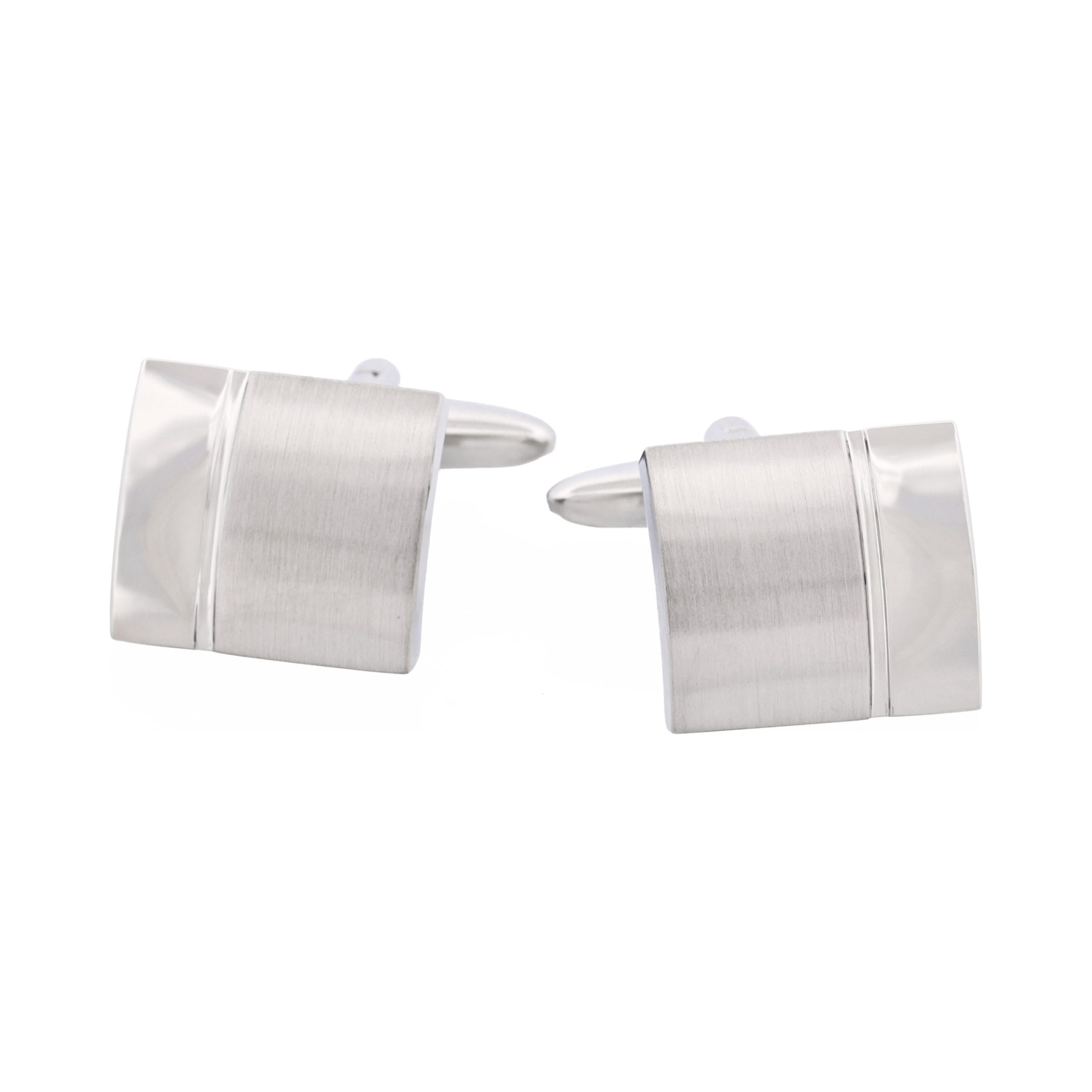 Rhodium & Brushed Rhodium Plated Square Curved Cufflinks