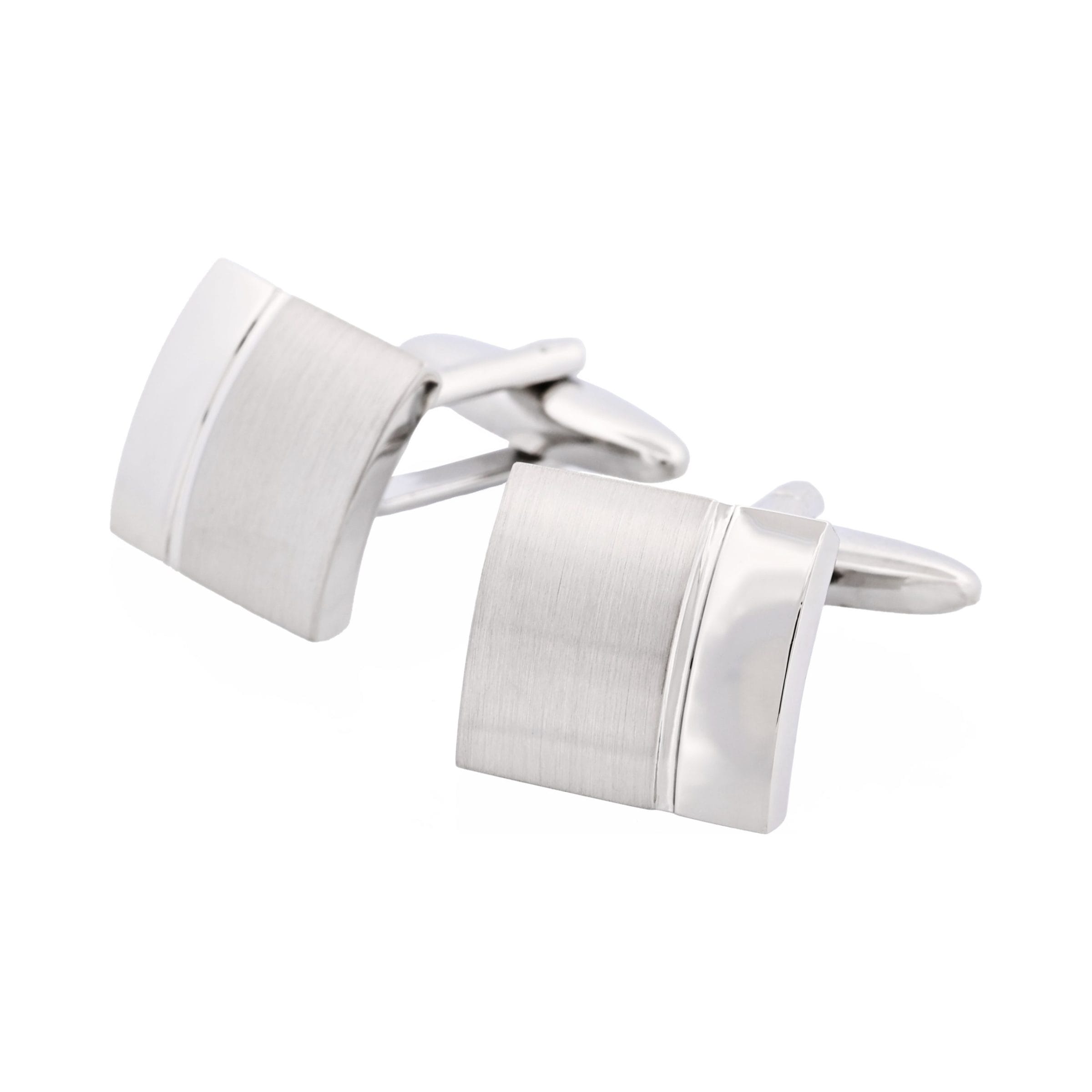 Rhodium & Brushed Rhodium Plated Square Curved Cufflinks