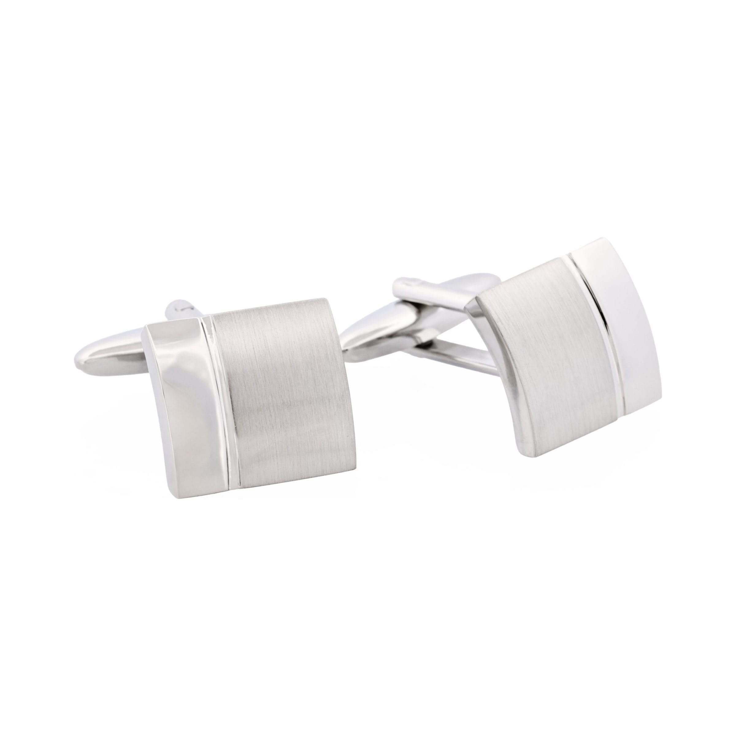 Rhodium & Brushed Rhodium Plated Square Curved Cufflinks