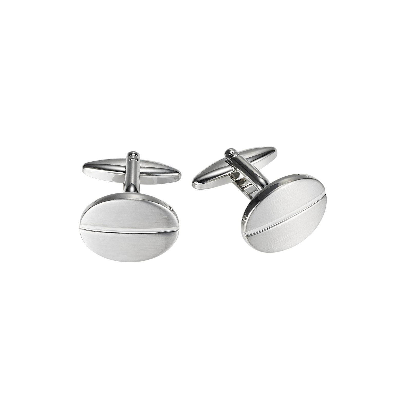 Brushed Polished Rhodium Plated Oval Cufflinks with Polished Centre