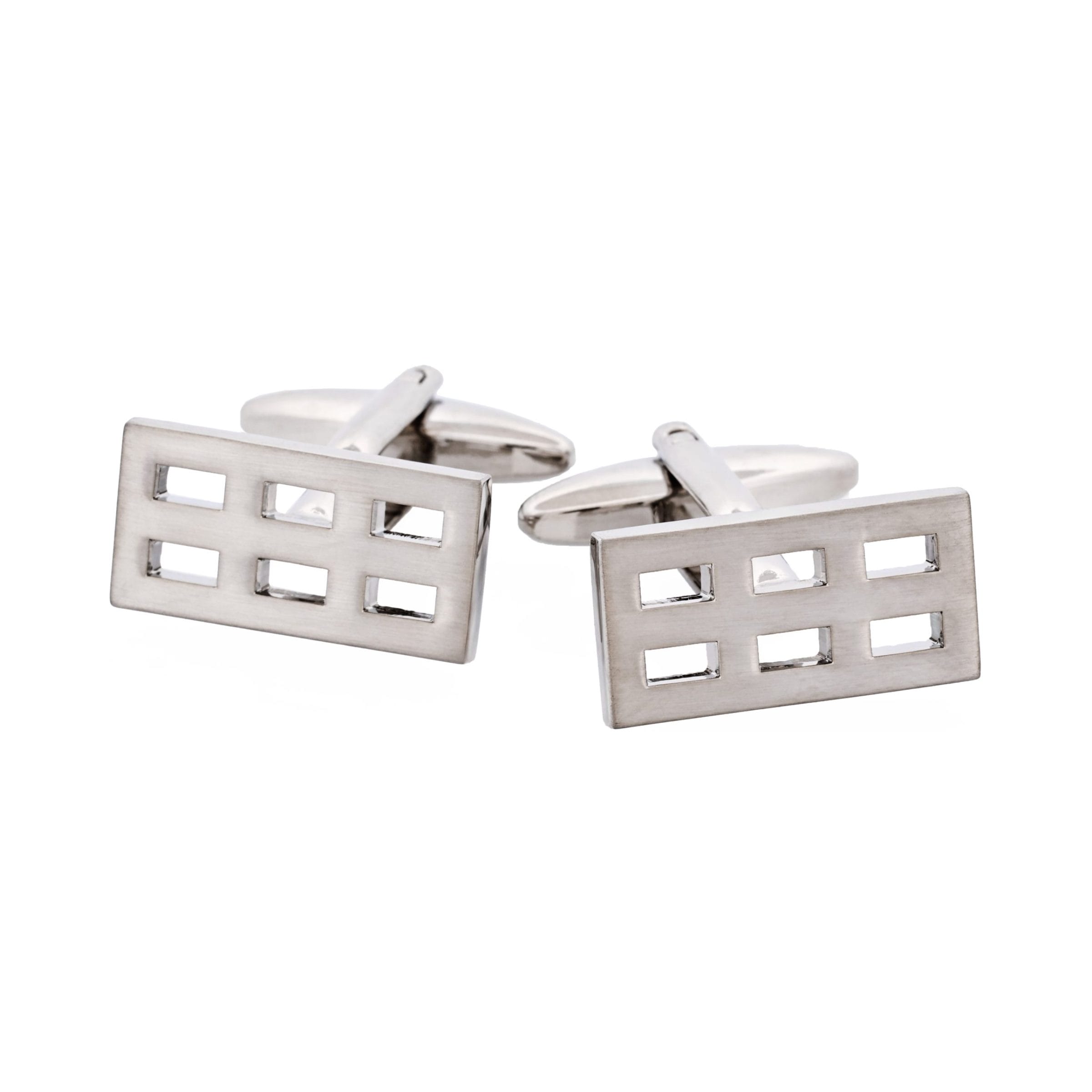 Brushed Rhodium Plated Rectangle Cufflinks