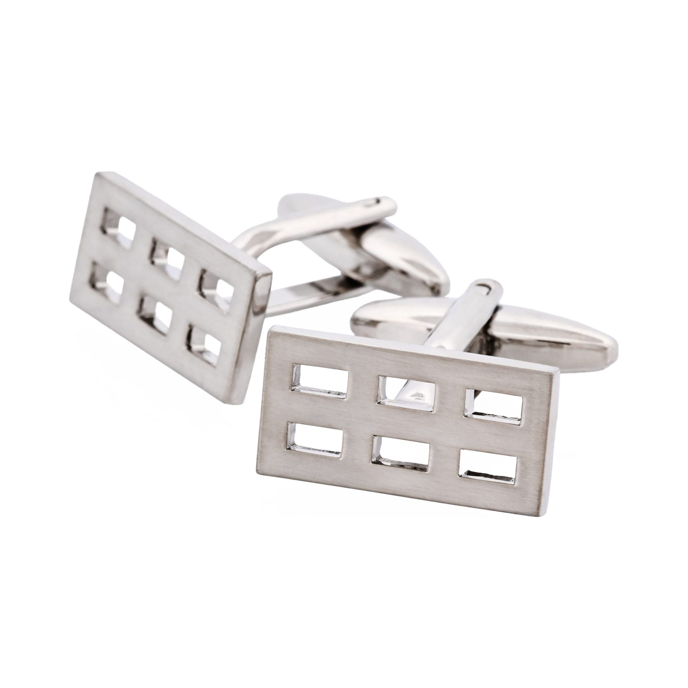 Brushed Rhodium Plated Rectangle Cufflinks