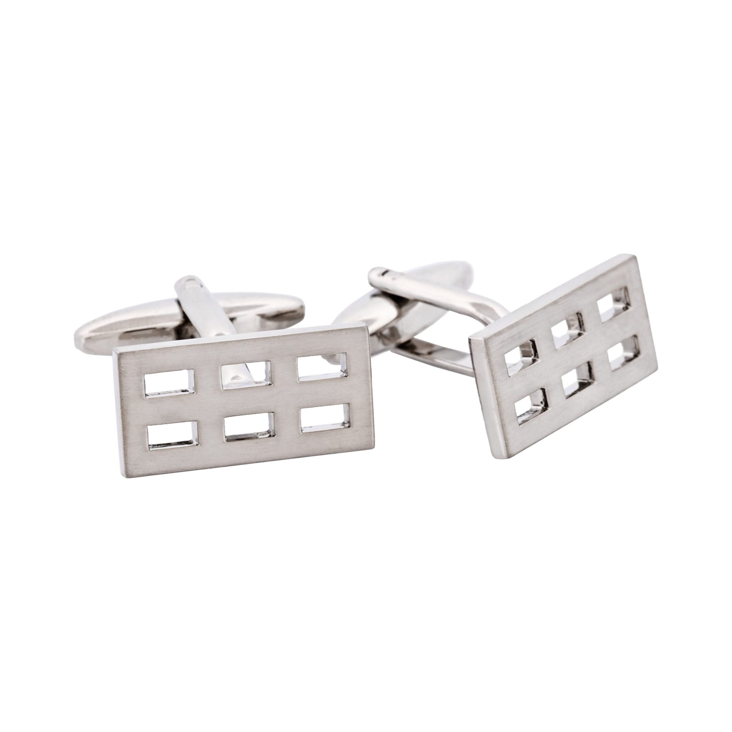 Brushed Rhodium Plated Rectangle Cufflinks