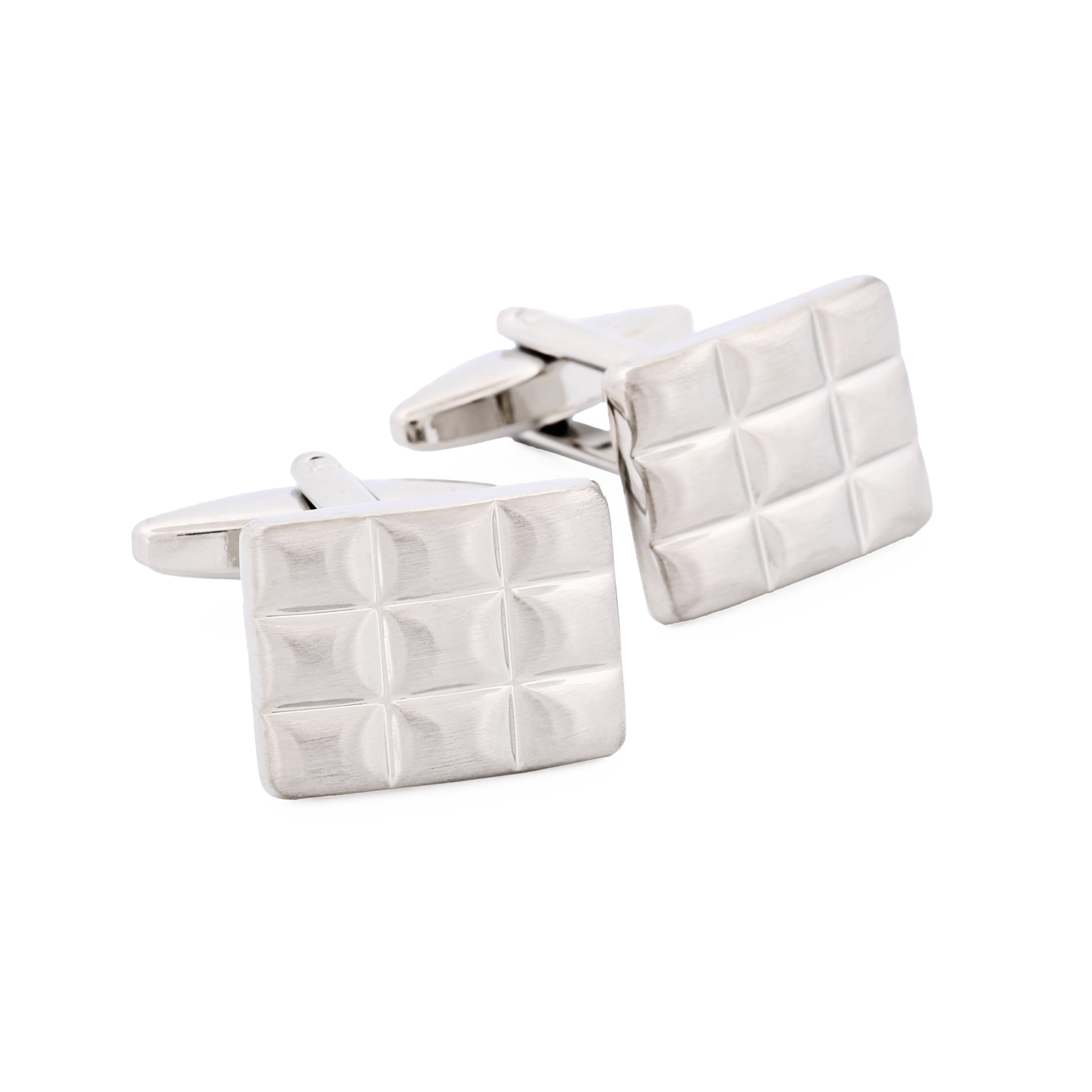 Brushed Rhodium Plated Block Patterned Cufflinks