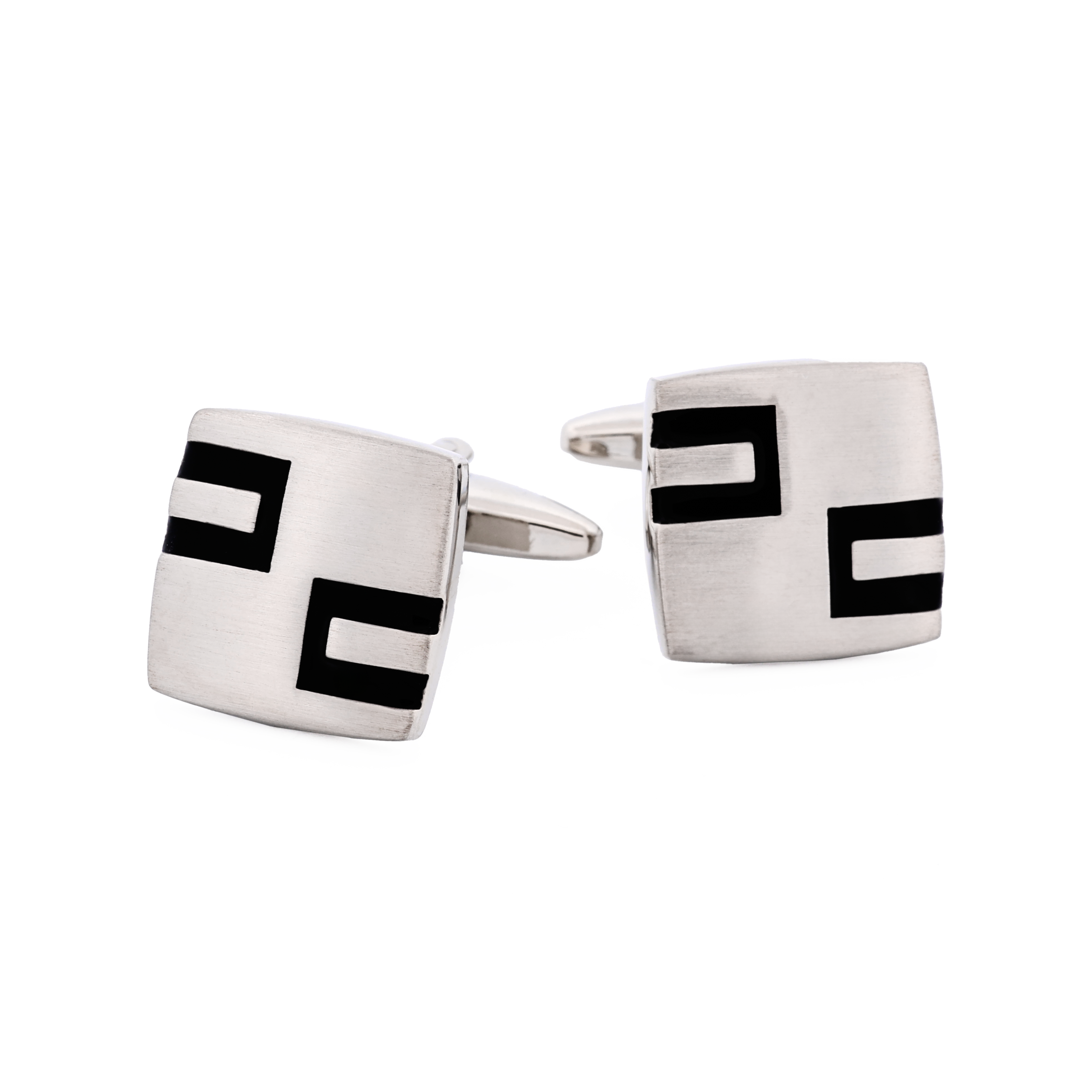 Rhodium Plated & Black Enamel Cufflinks