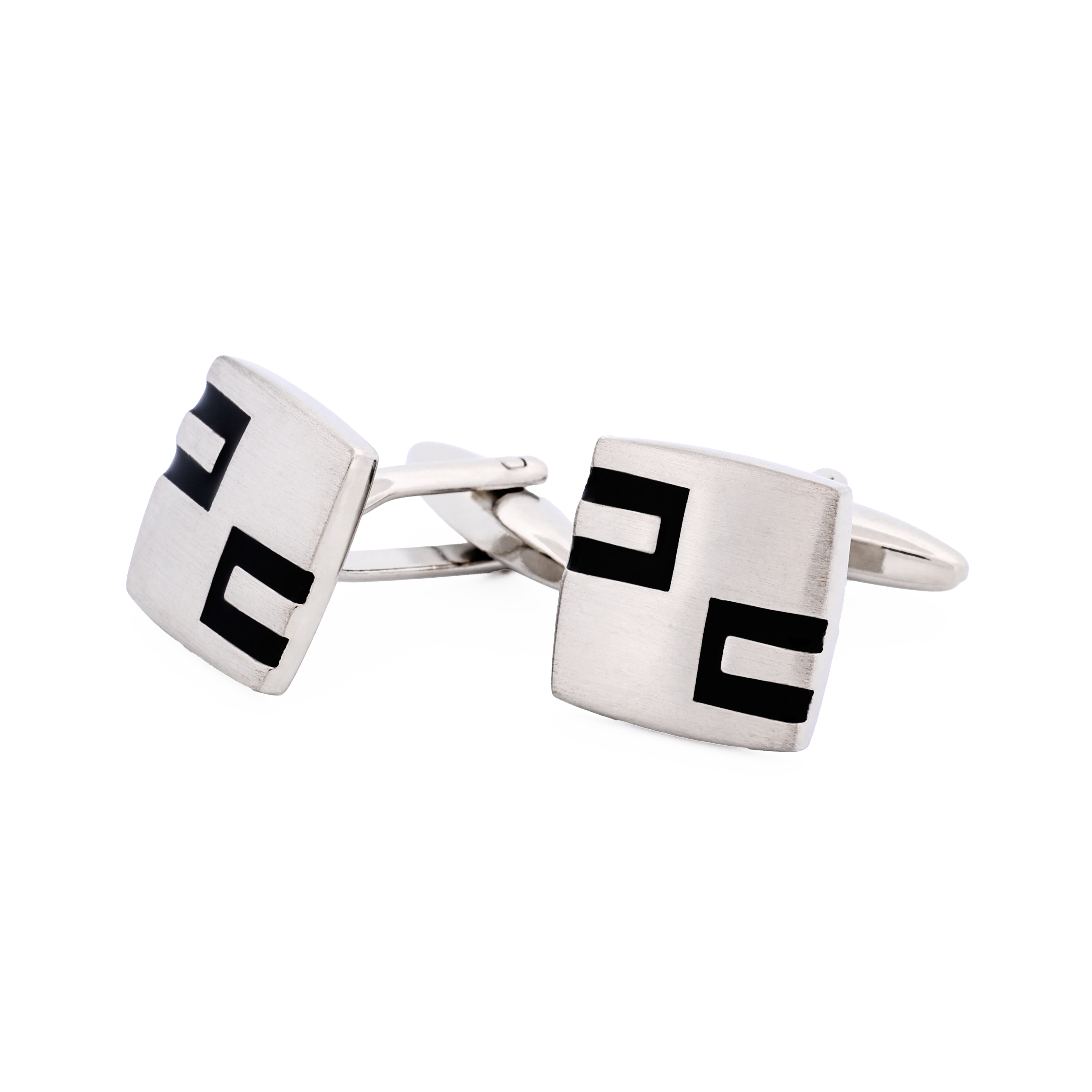 Rhodium Plated & Black Enamel Cufflinks