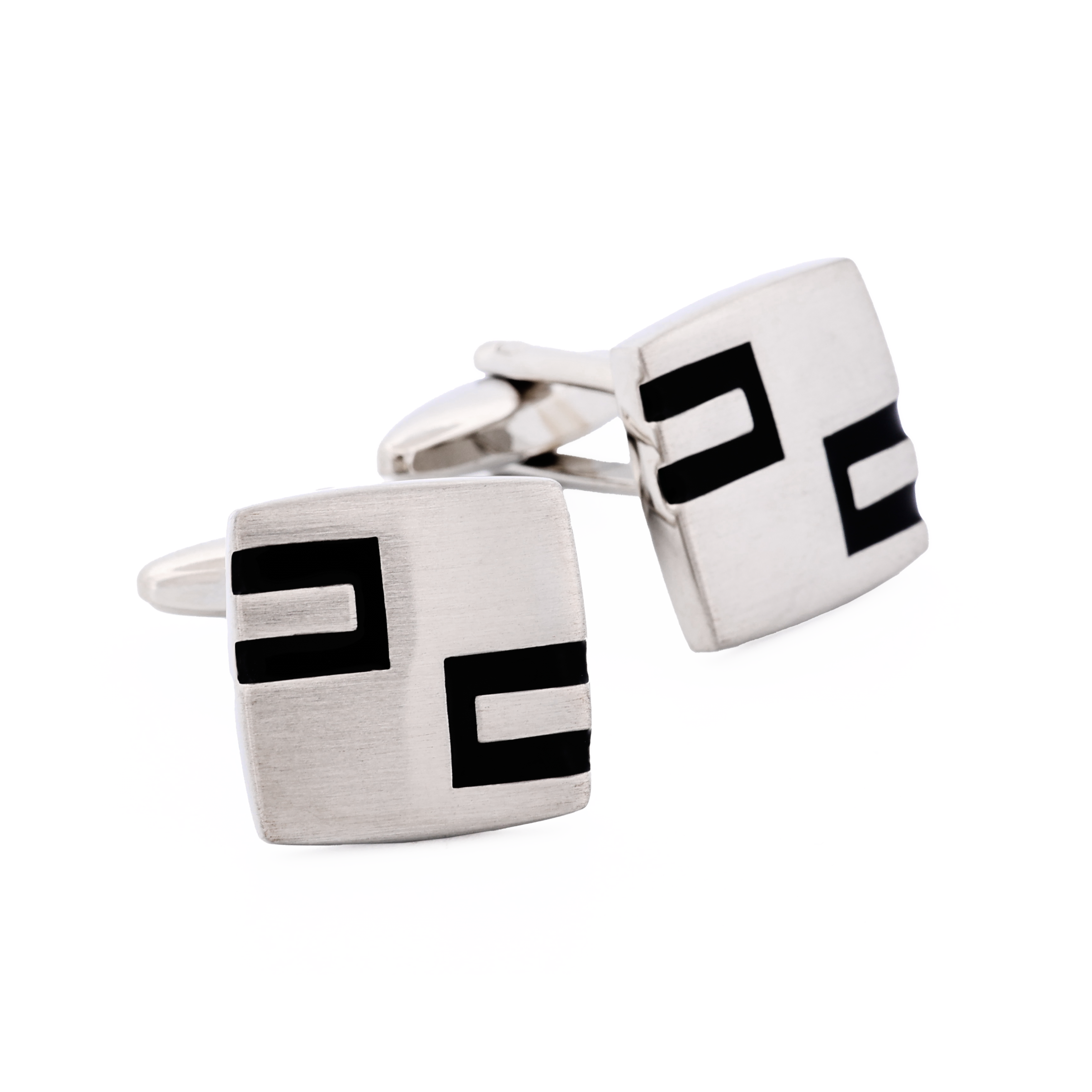 Rhodium Plated & Black Enamel Cufflinks