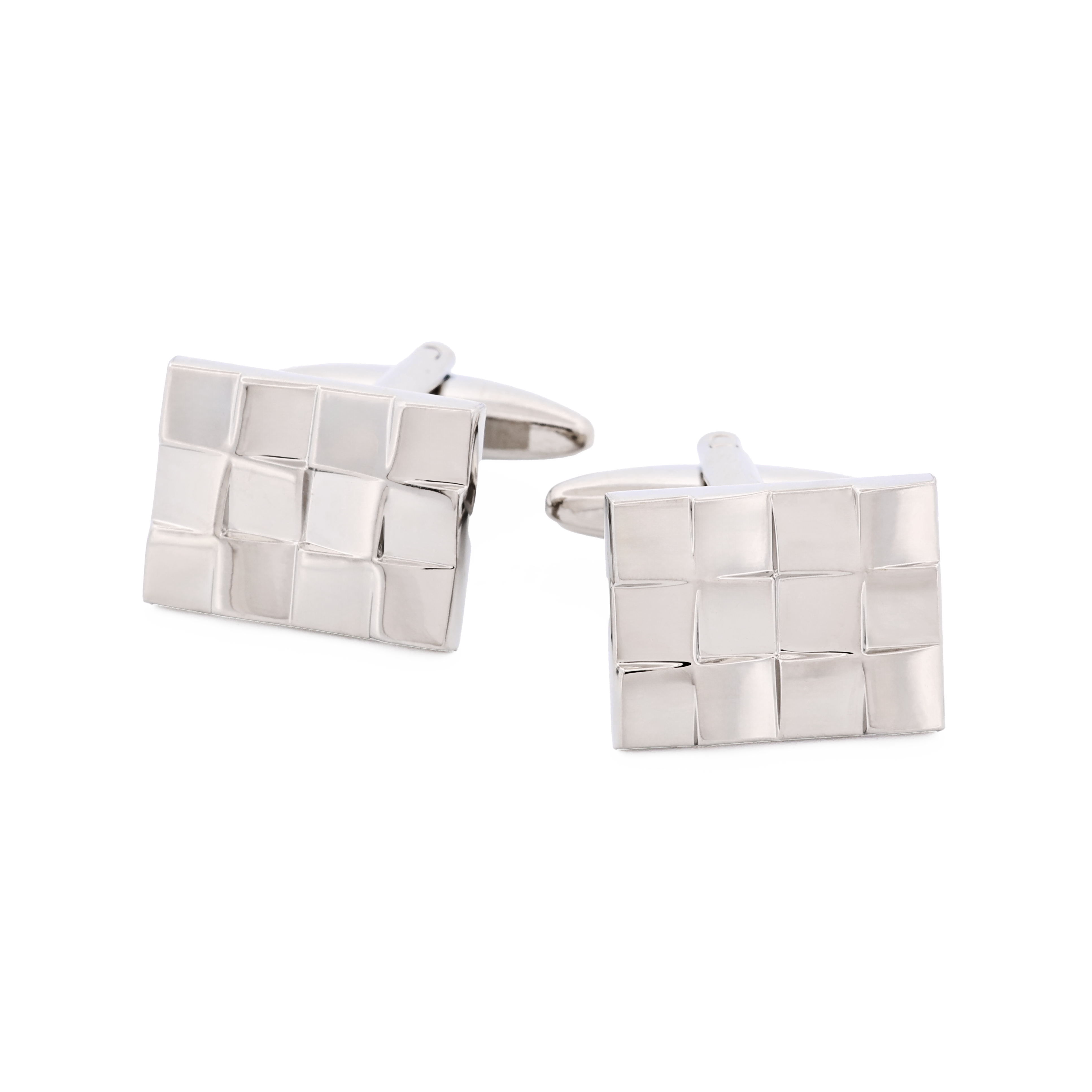 Brushed Rhodium Plated Weave Patterned Cufflinks