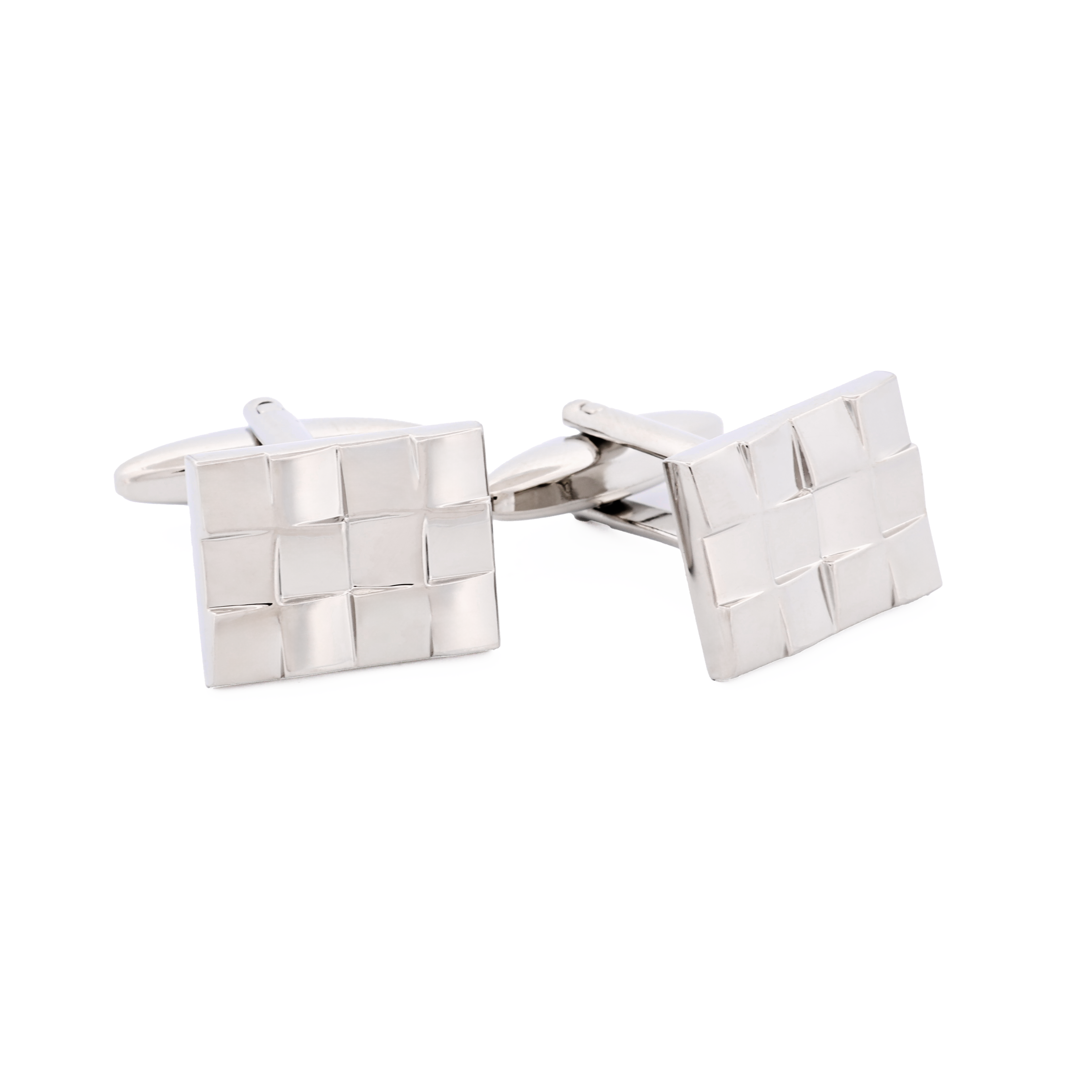 Brushed Rhodium Plated Weave Patterned Cufflinks