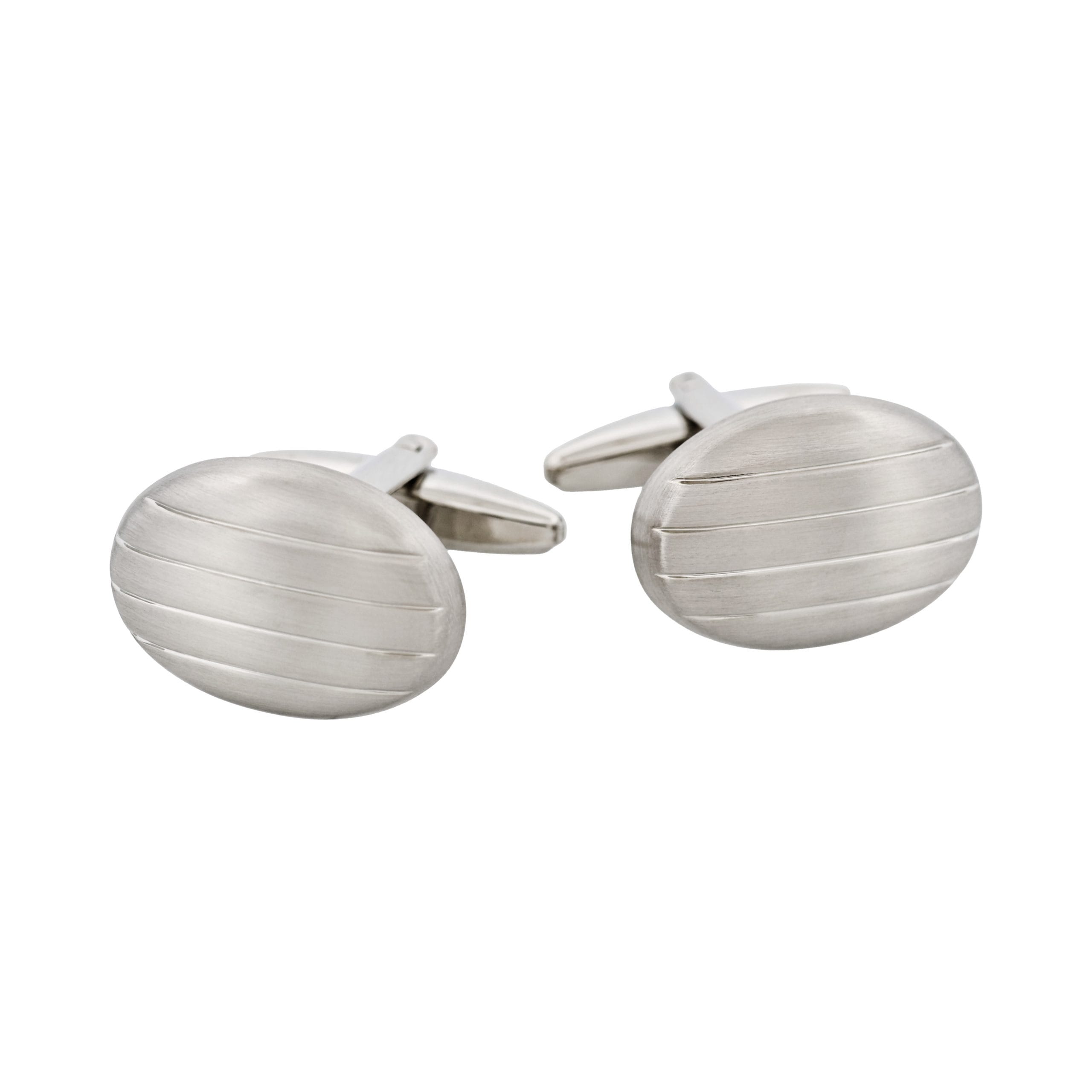 Brushed & Polished Rhodium Plated Oval Striped Cufflinks