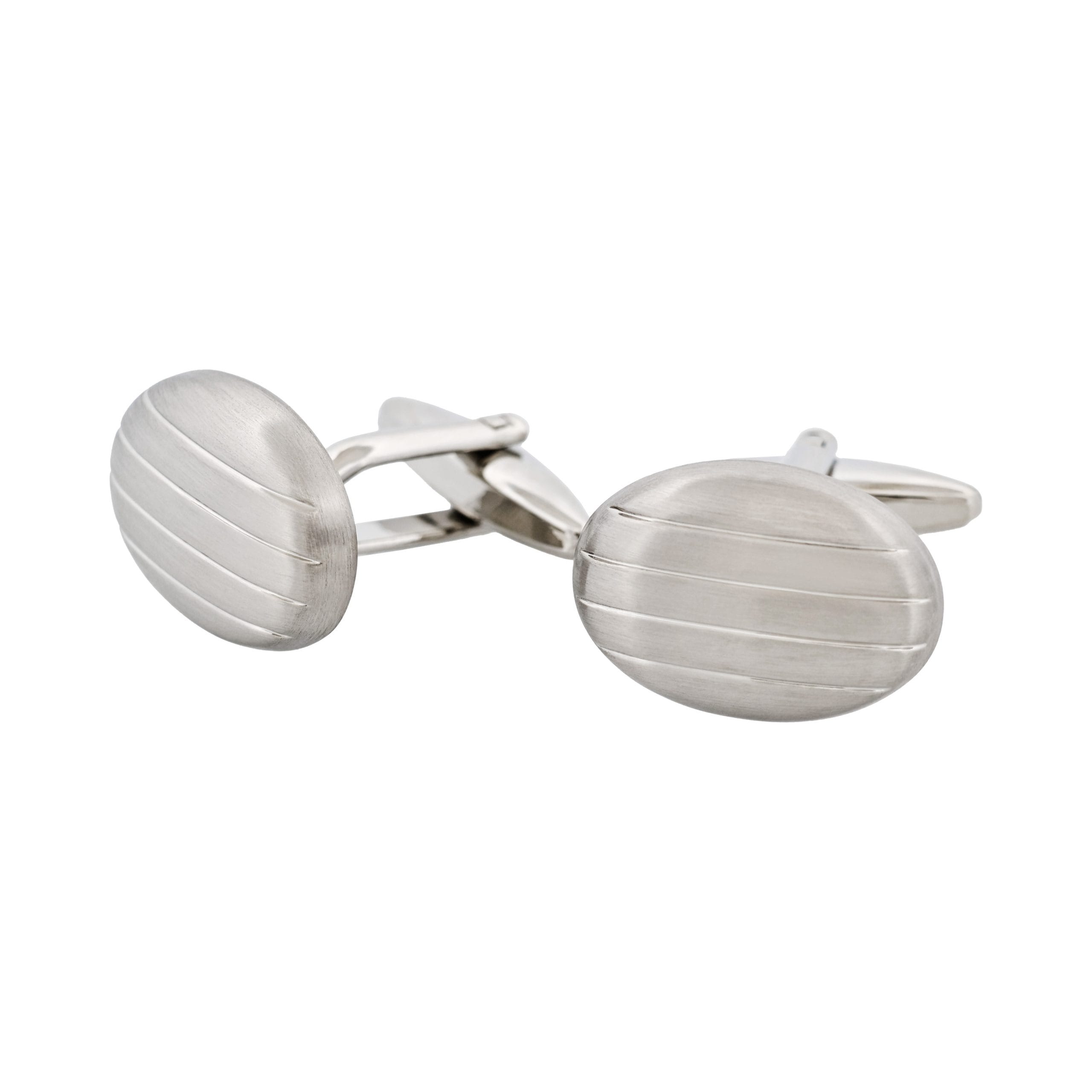 Brushed & Polished Rhodium Plated Oval Striped Cufflinks