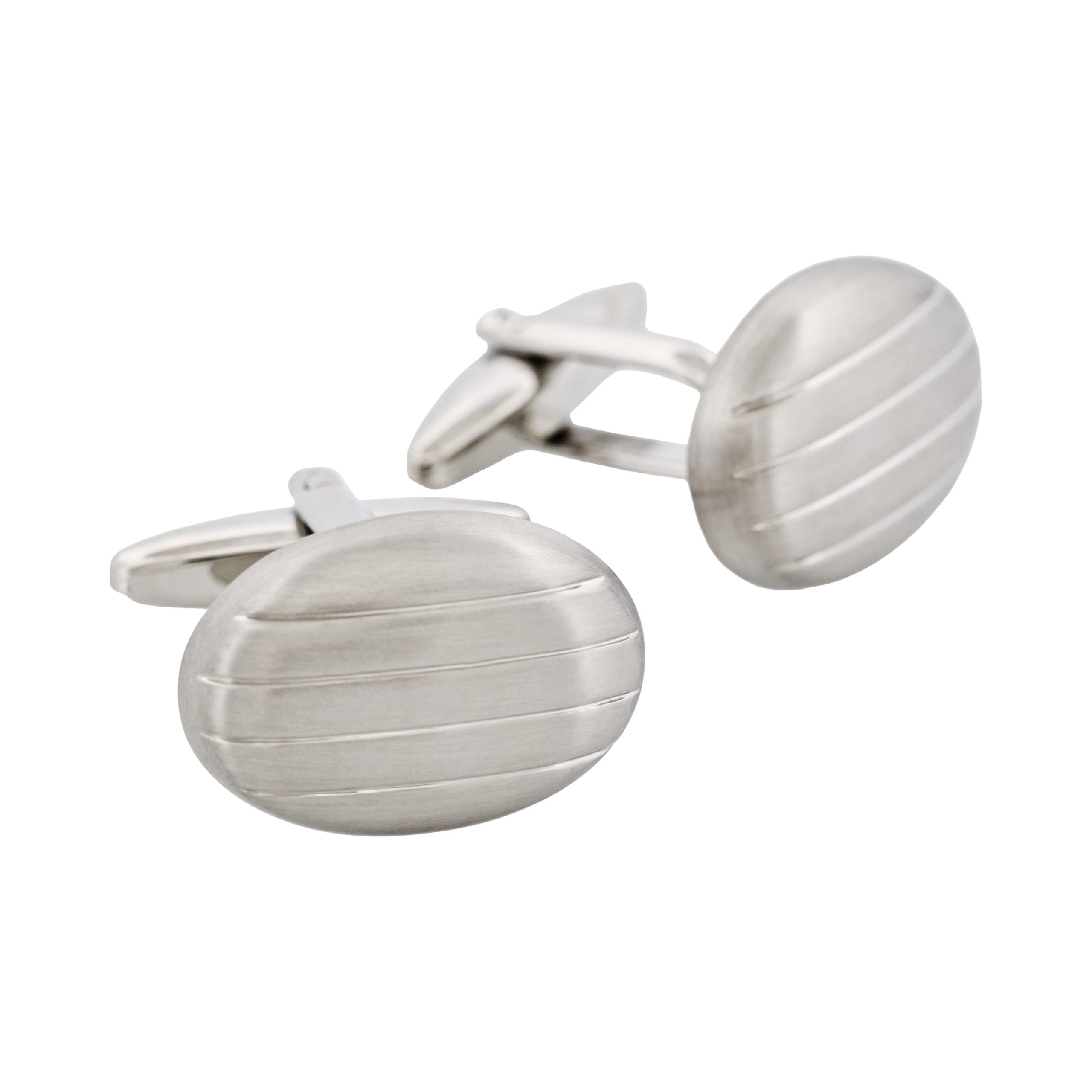 Brushed & Polished Rhodium Plated Oval Striped Cufflinks