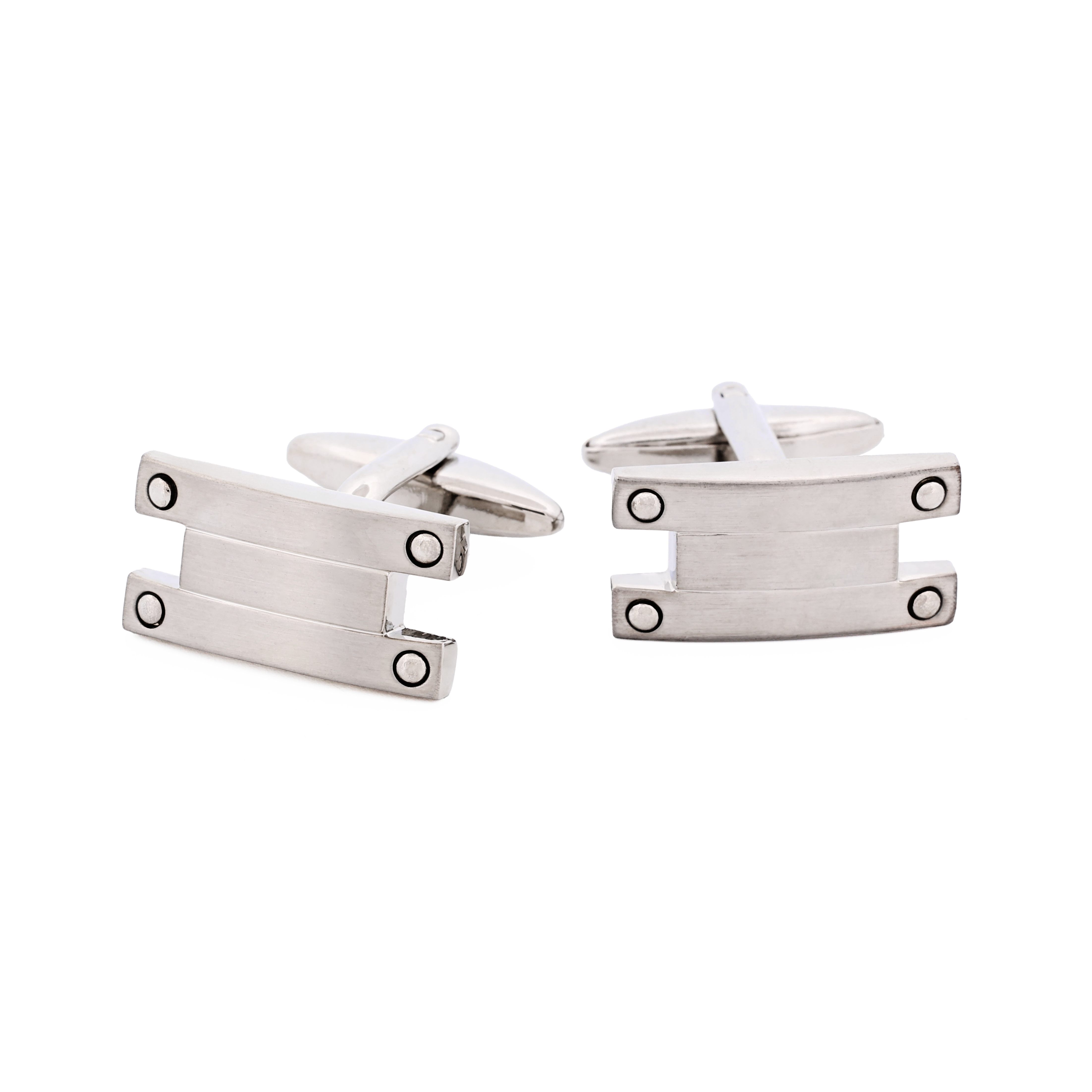 Brushed Rhodium Striped Cufflinks