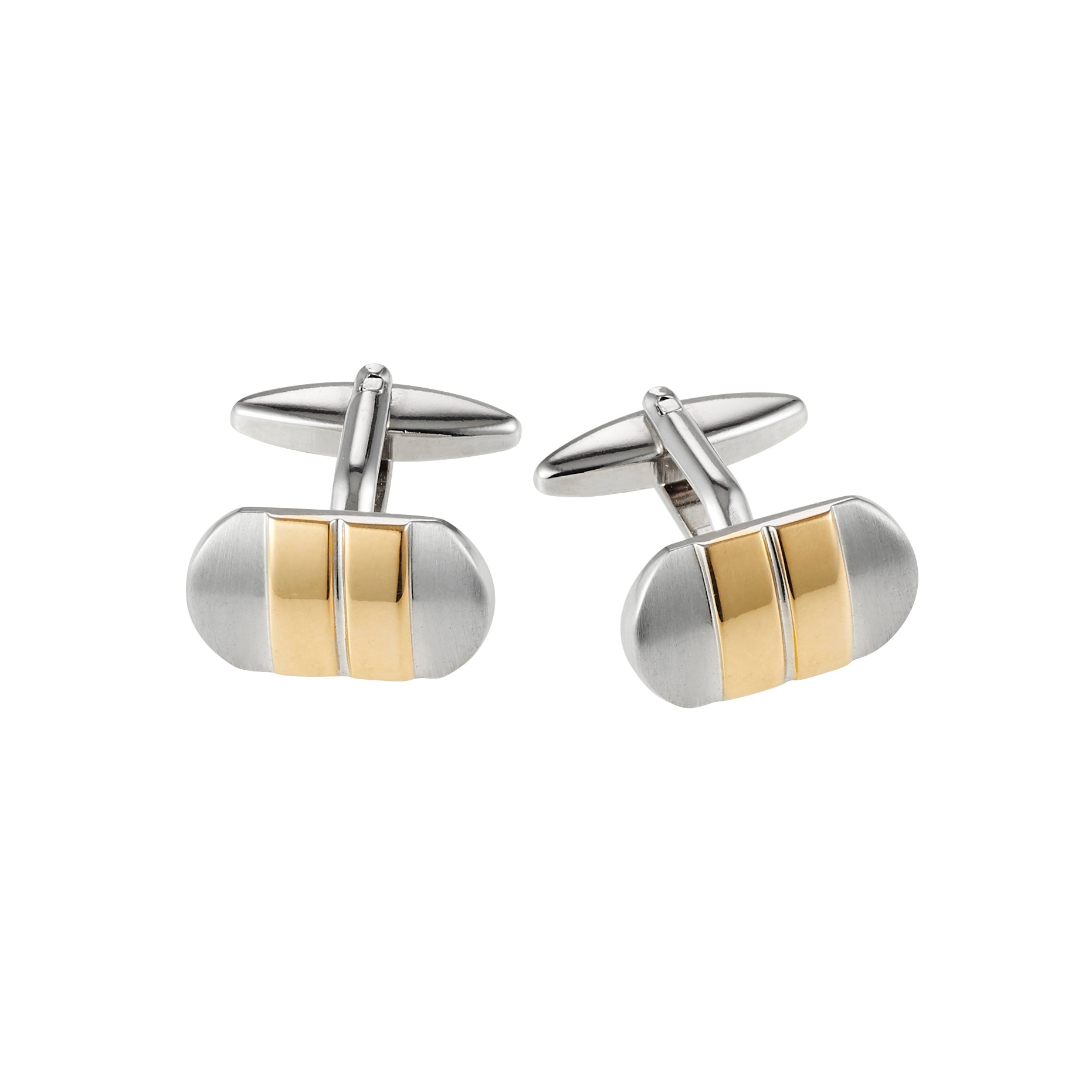 Brushed Rhodium & Gold Striped Cufflinks
