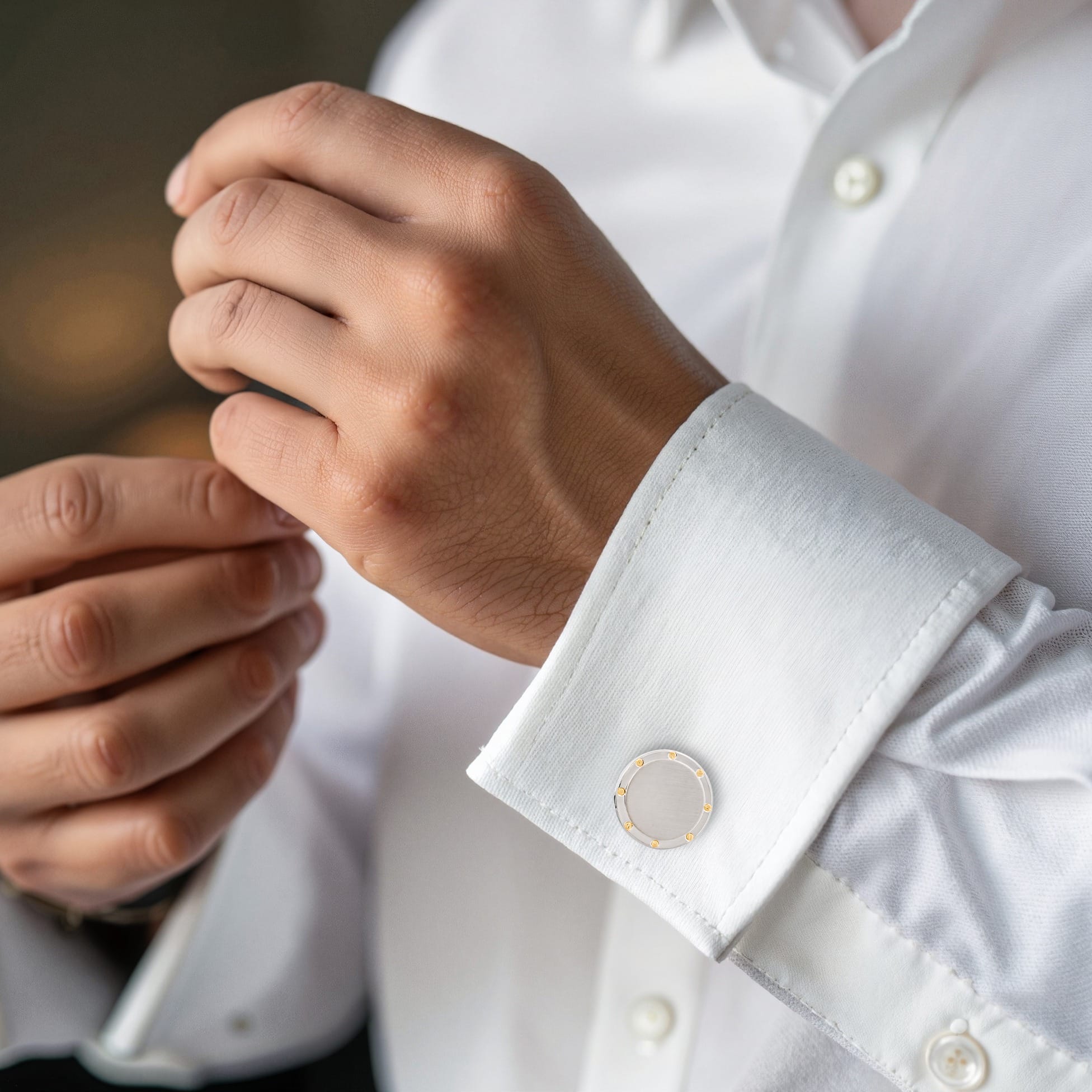Brushed Rhodium & Gold Screws Round Cufflinks