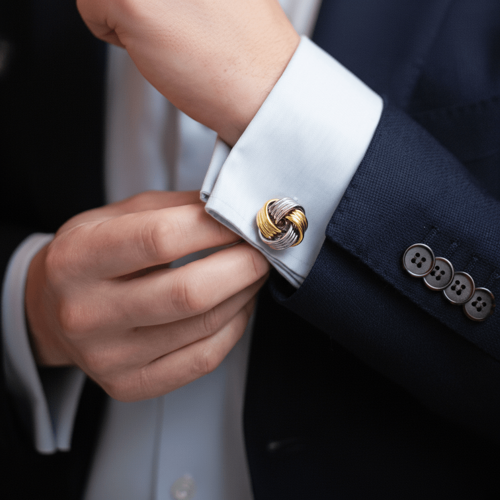 Rh & Gold Plated Knot Cufflinks 242-11