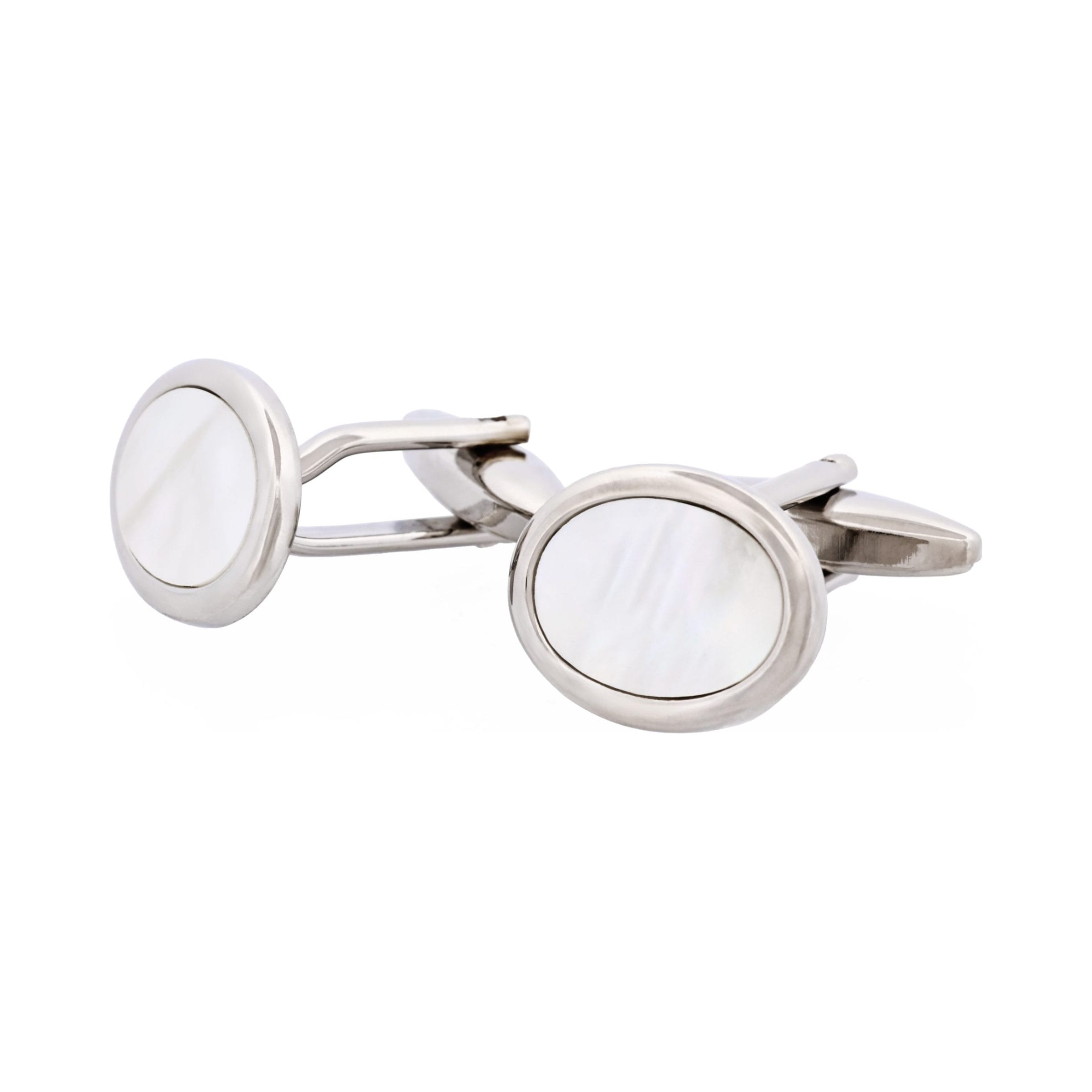 Rhodium Plated & Mop Oval Cufflinks