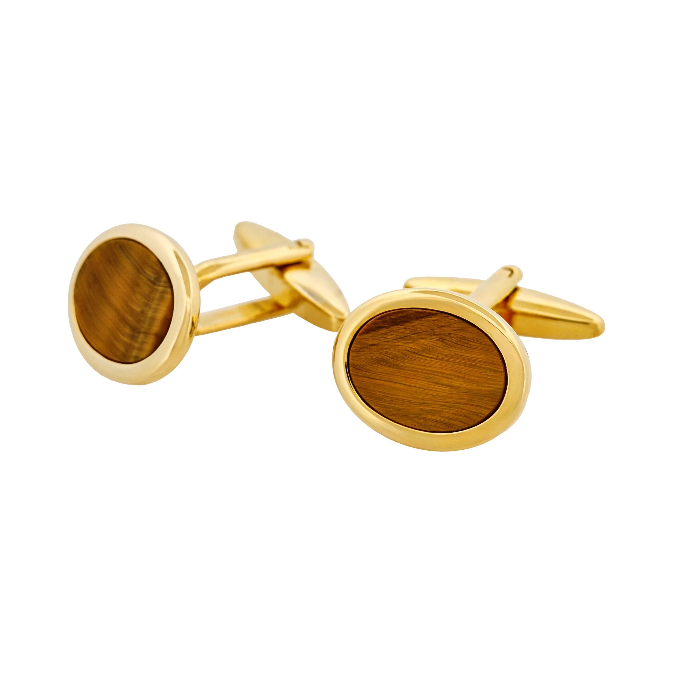 Gold Plated & Tiger Eye Oval Cufflinks