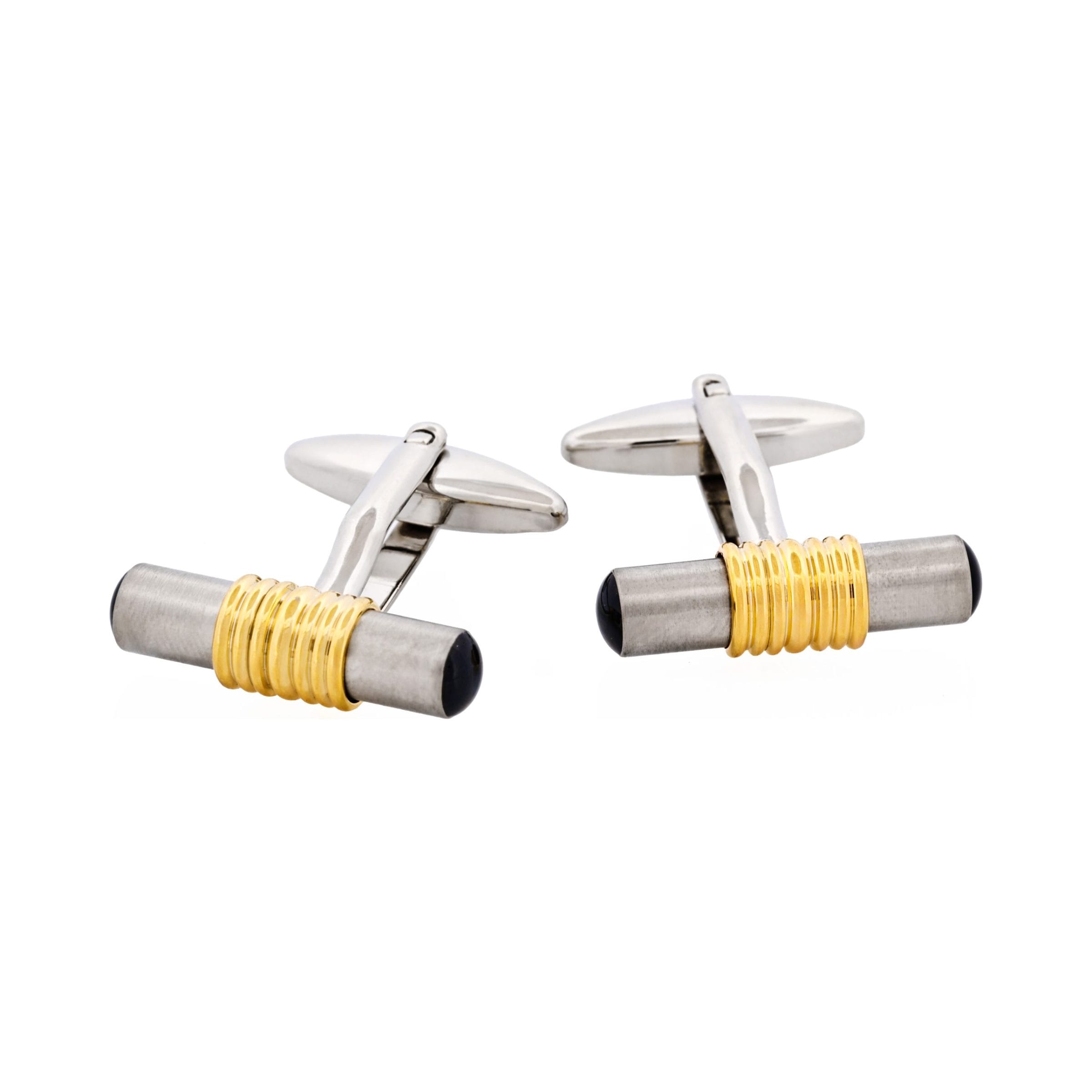 Brushed Rhodium & Gold & Black Plated Tube Cufflinks