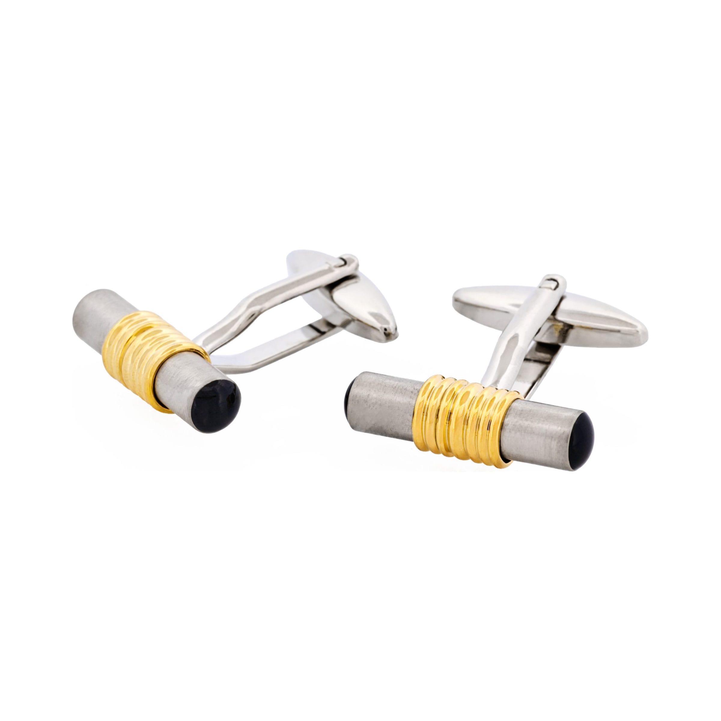 Brushed Rhodium & Gold & Black Plated Tube Cufflinks