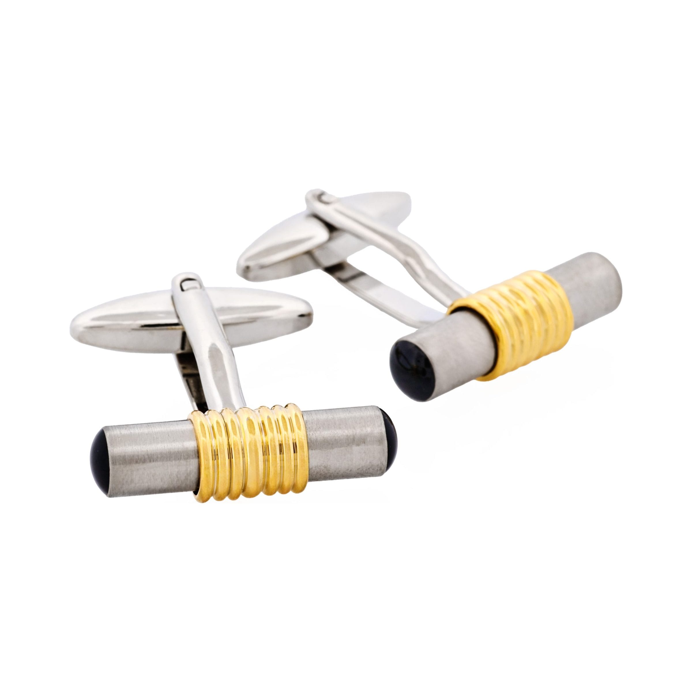 Brushed Rhodium & Gold & Black Plated Tube Cufflinks