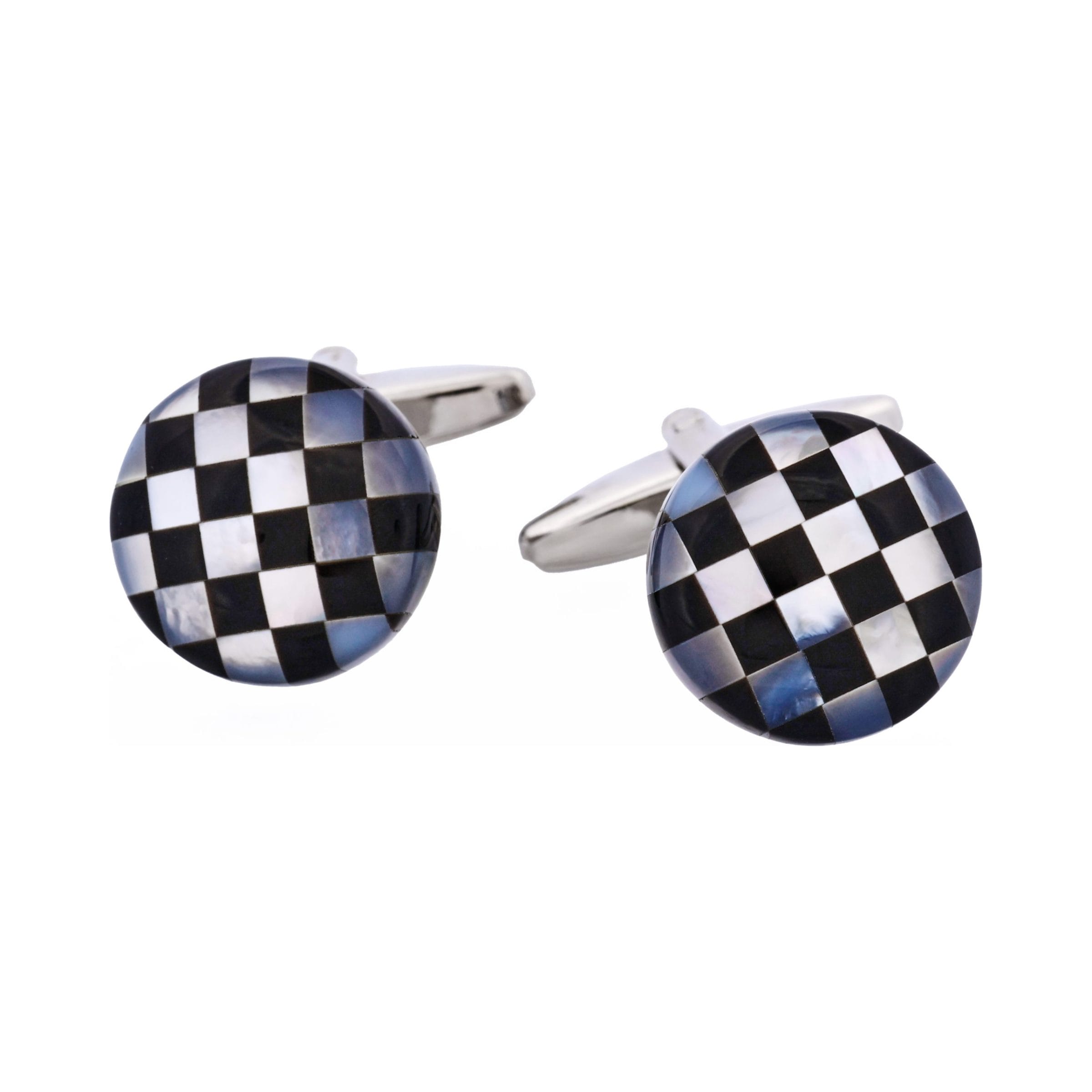 Onyx & Mother Of Pearl Check Round Cufflinks