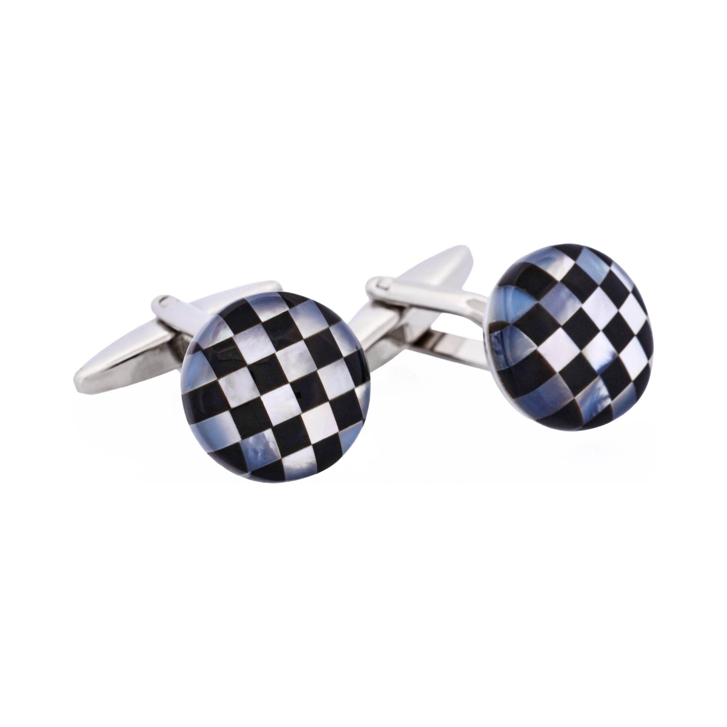 Onyx & Mother Of Pearl Check Round Cufflinks