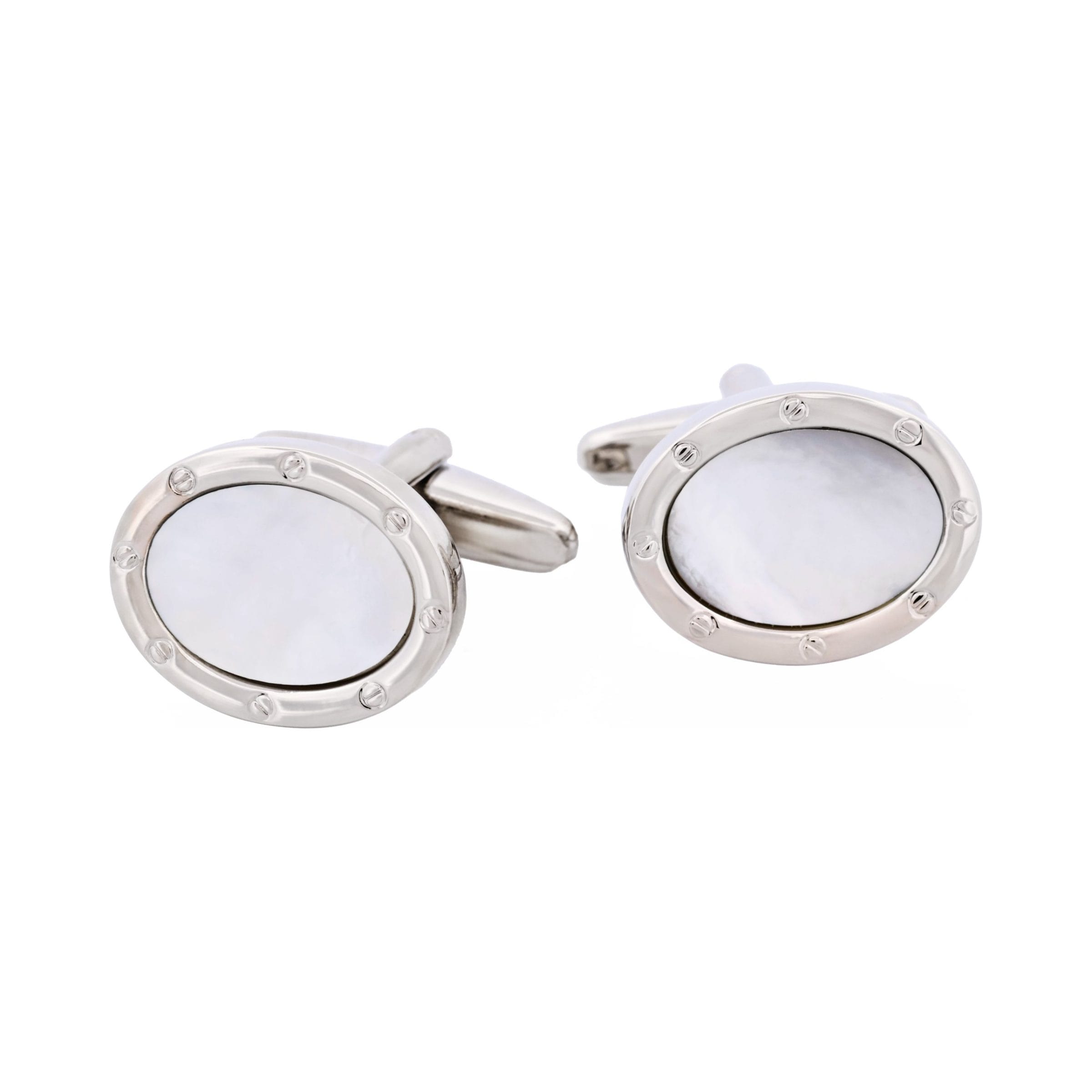 Rhodium & Mop Oval Cufflinks