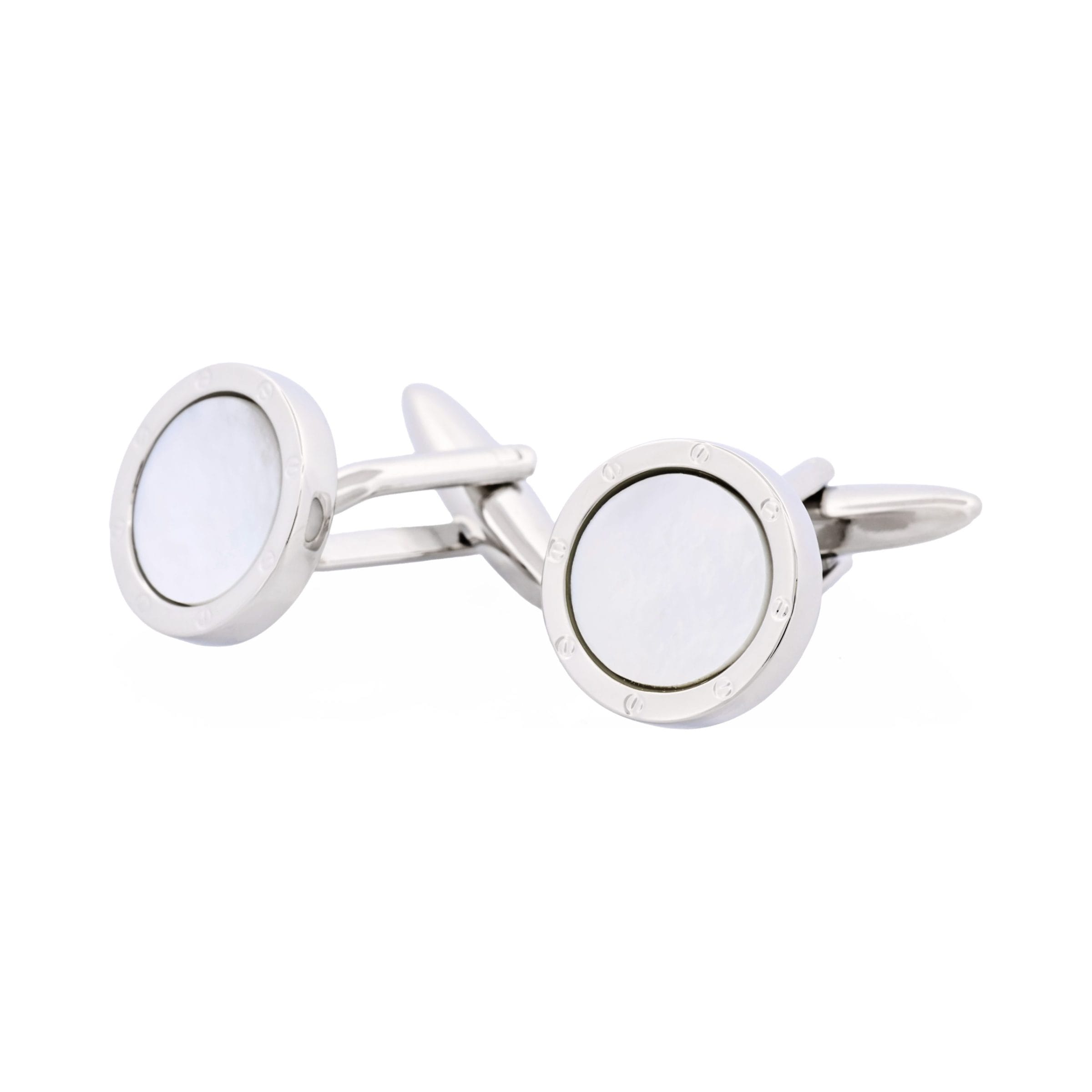 Rhodium Plated & Round Mop Cufflinks with Screws