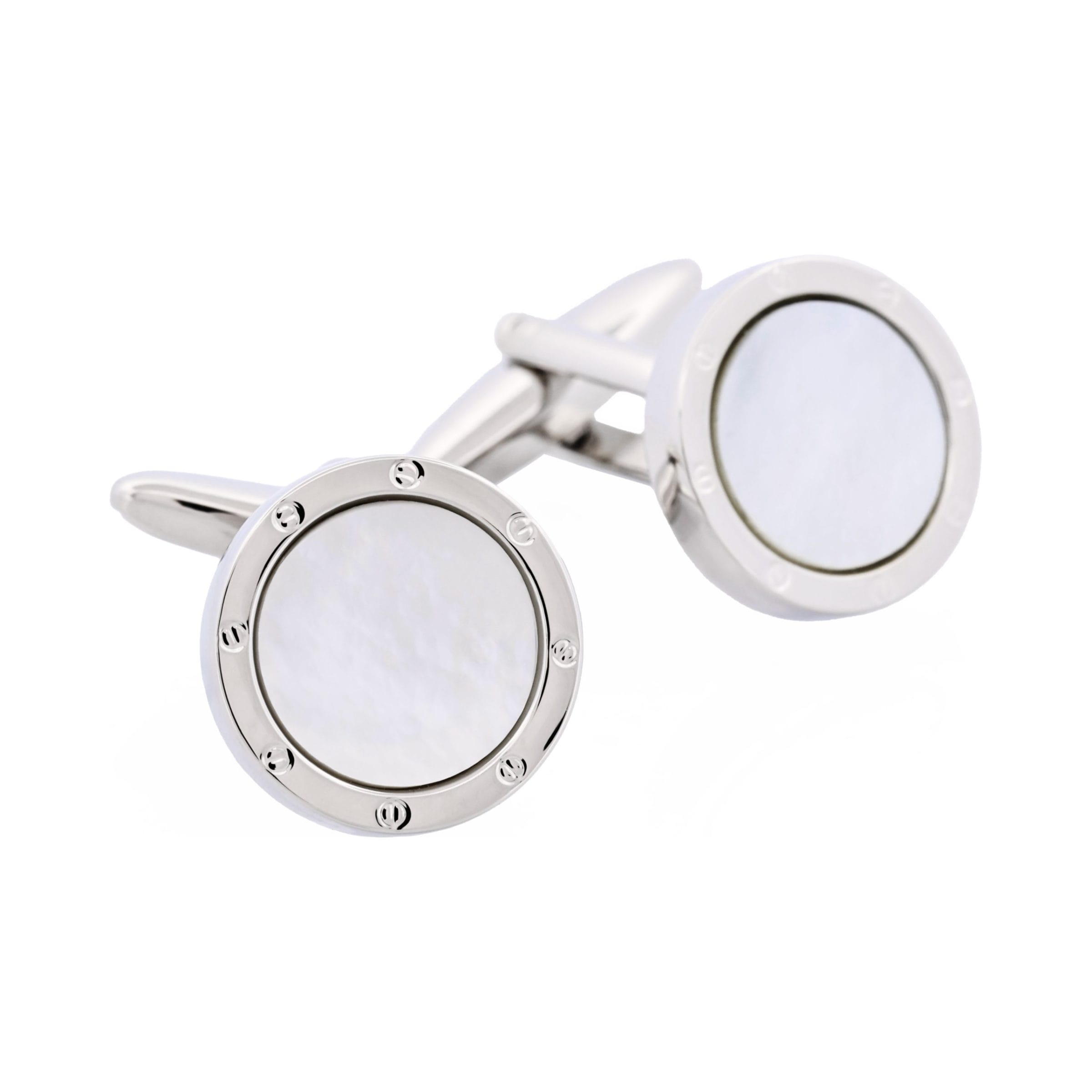 Rhodium Plated & Round Mop Cufflinks with Screws