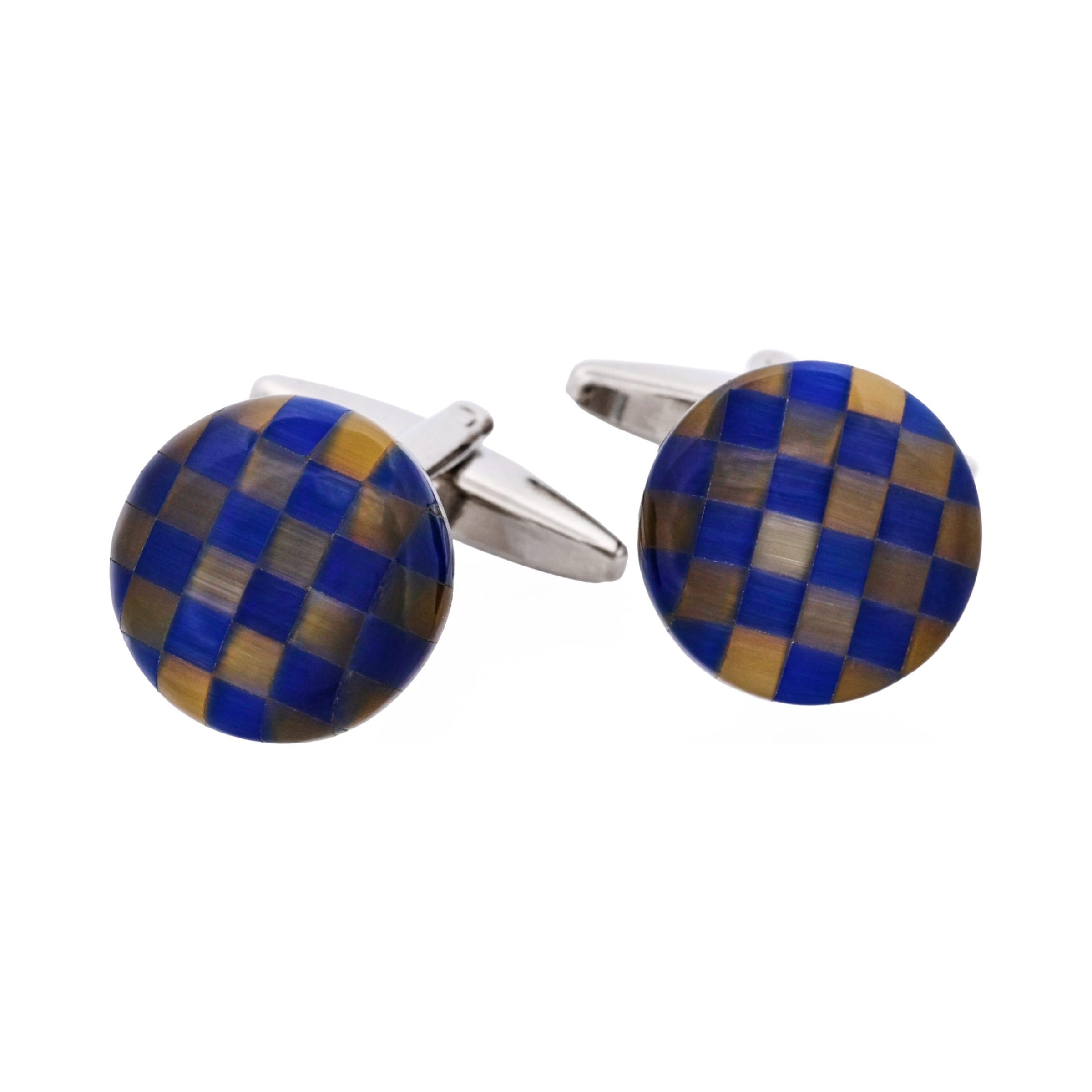 Brown & Blue Chequered Cats Eye Cufflinks
