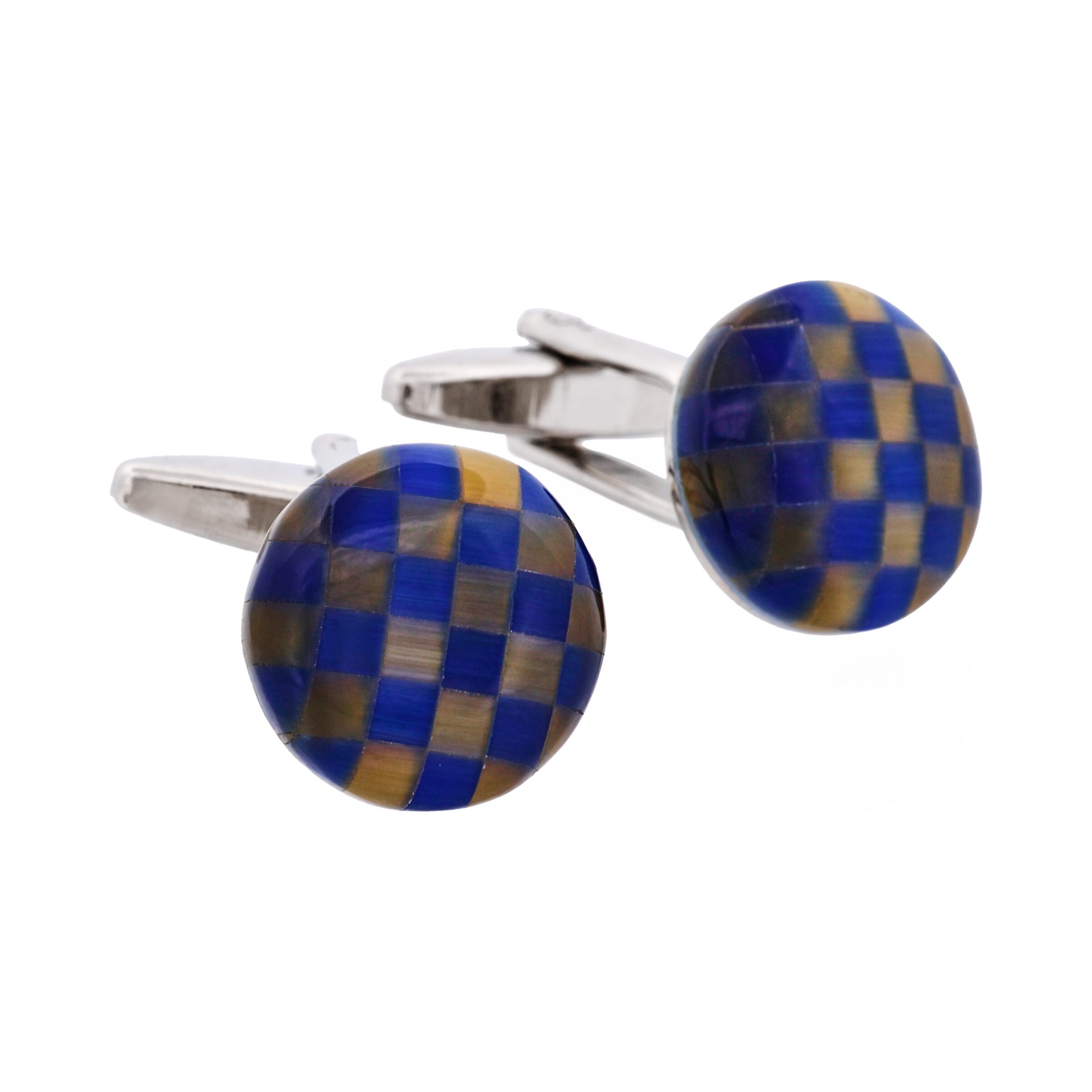 Brown & Blue Chequered Cats Eye Cufflinks