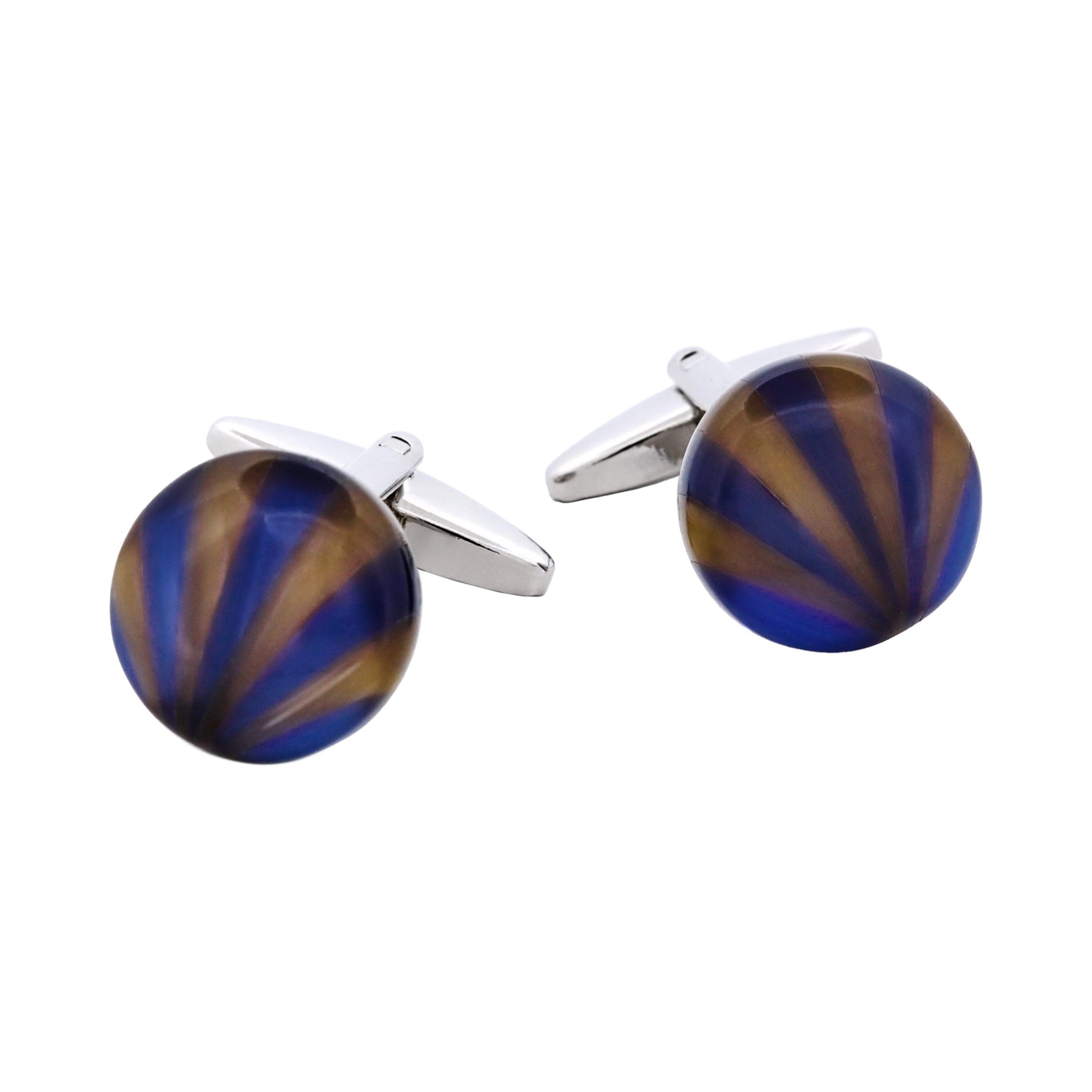 Brown & Blue Striped Cats Eye Cufflinks