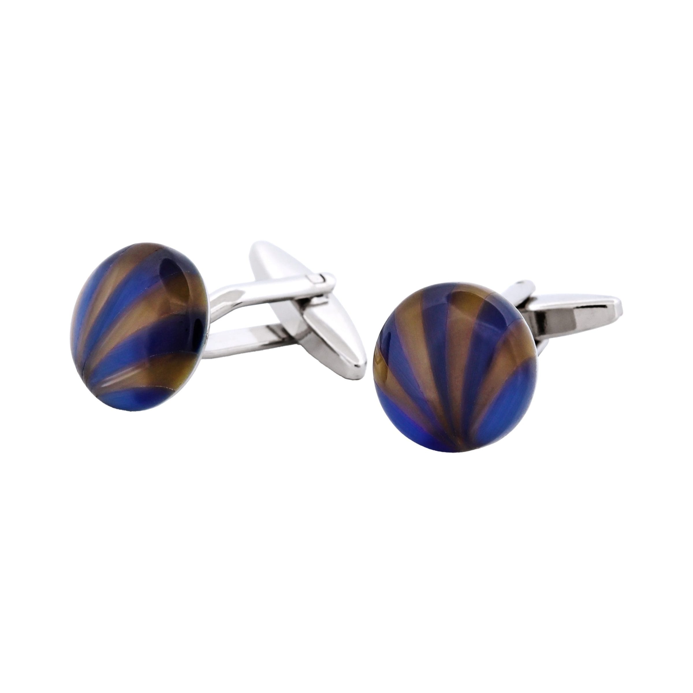 Brown & Blue Striped Cats Eye Cufflinks