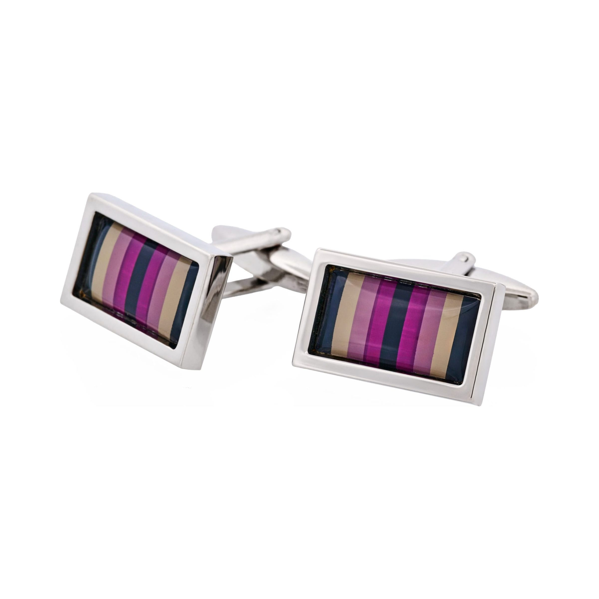 Purple Enamel Barcode Patterned Cufflinks