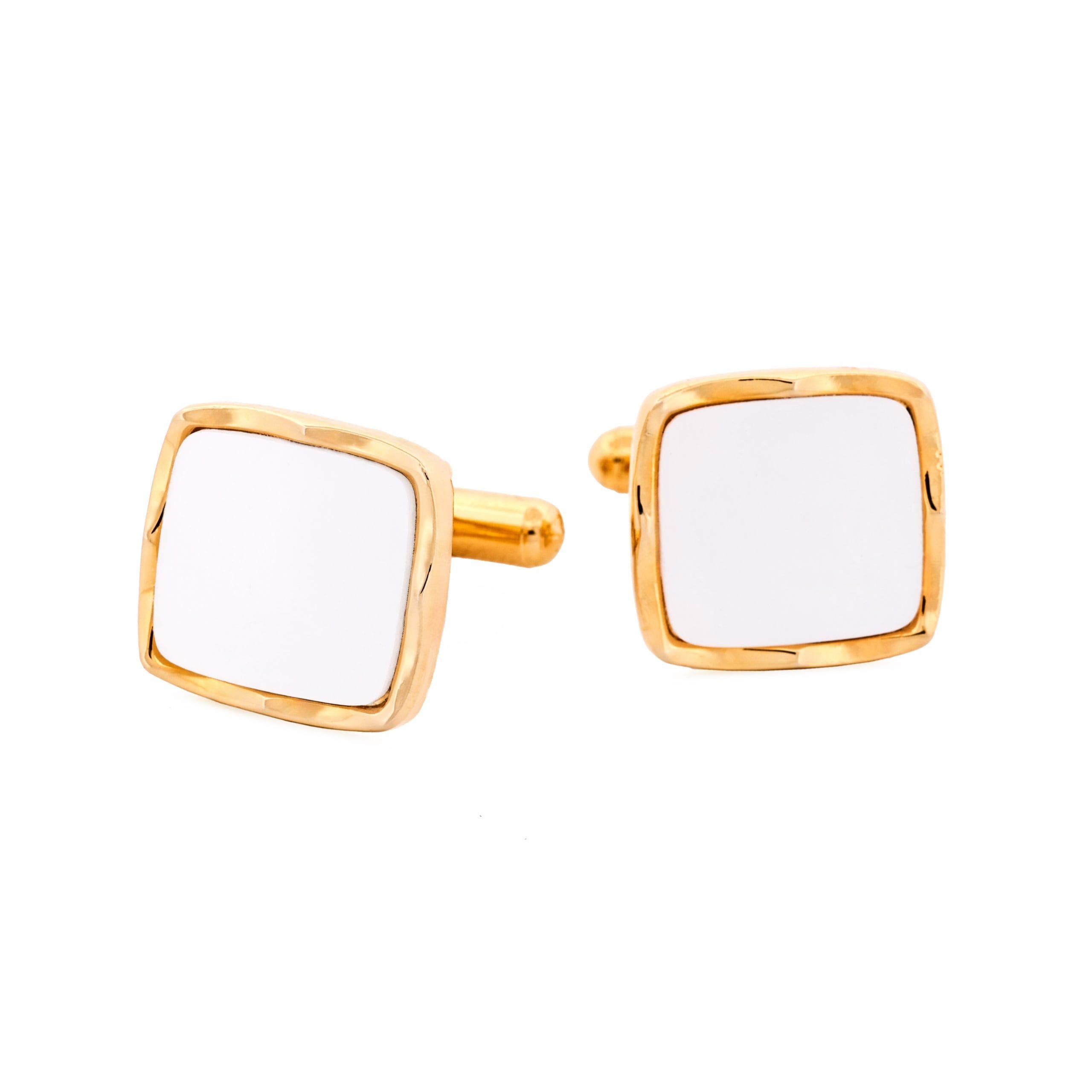 Large square pearl-white Cufflinks gold plated