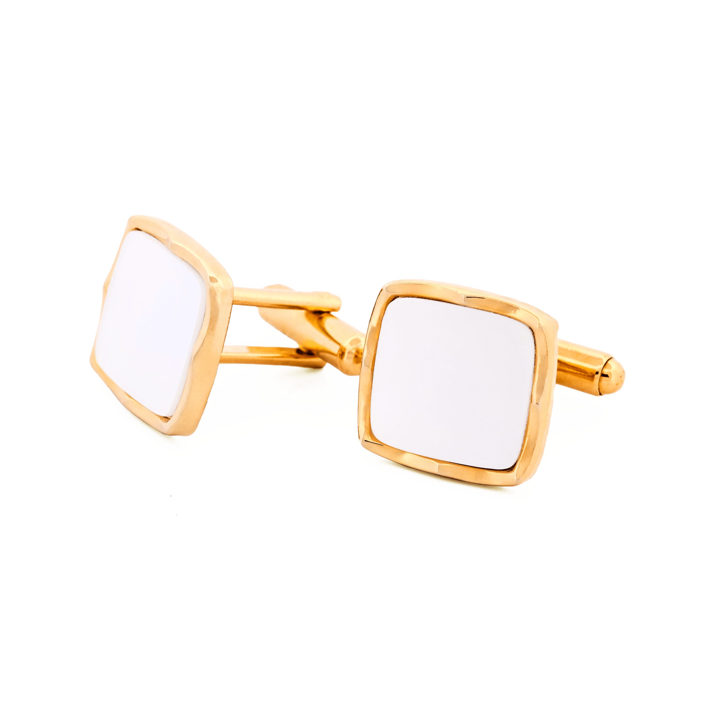 Large square pearl-white Cufflinks gold plated