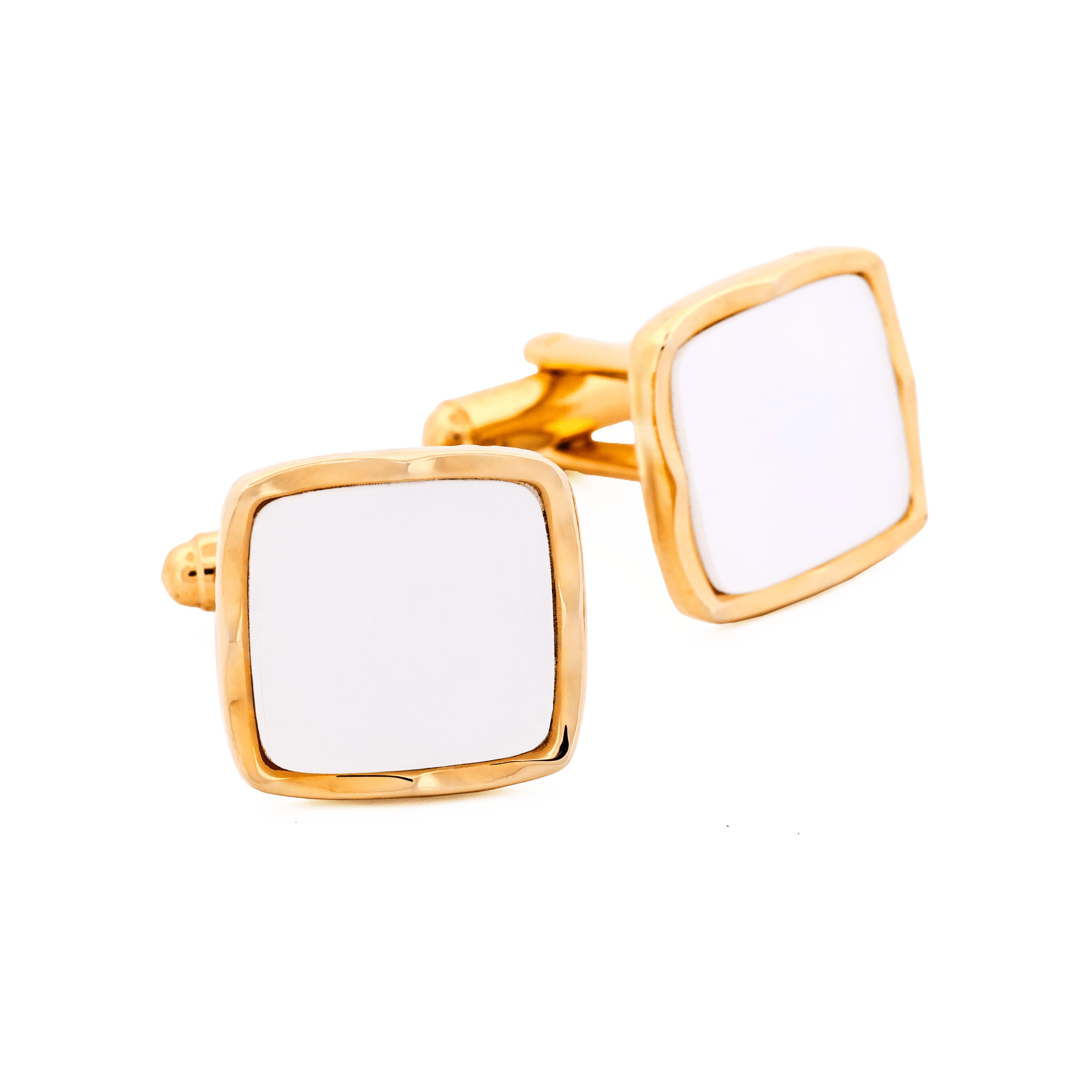 Large square pearl-white Cufflinks gold plated