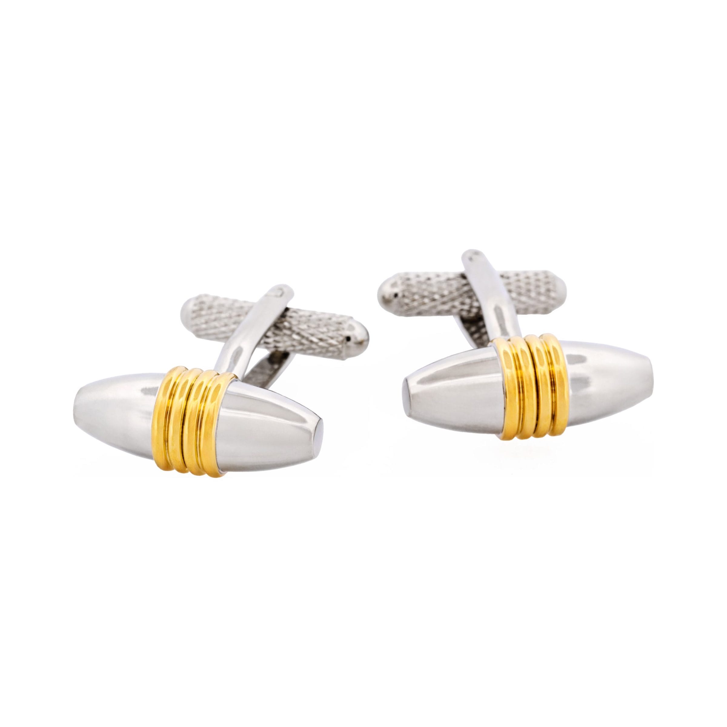Polished Rhodium & Gold Plated Ribbed Barrel Cufflinks