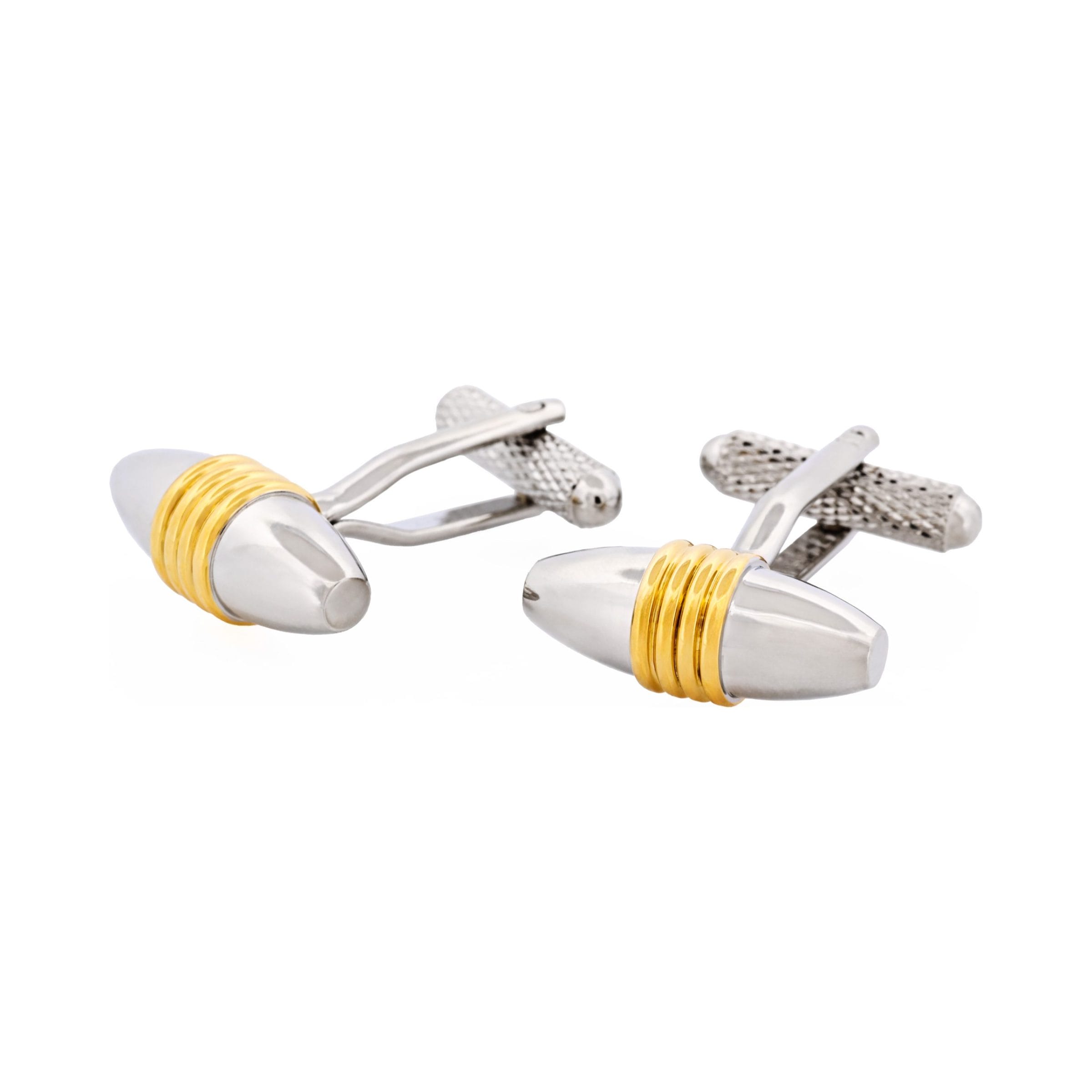 Polished Rhodium & Gold Plated Ribbed Barrel Cufflinks