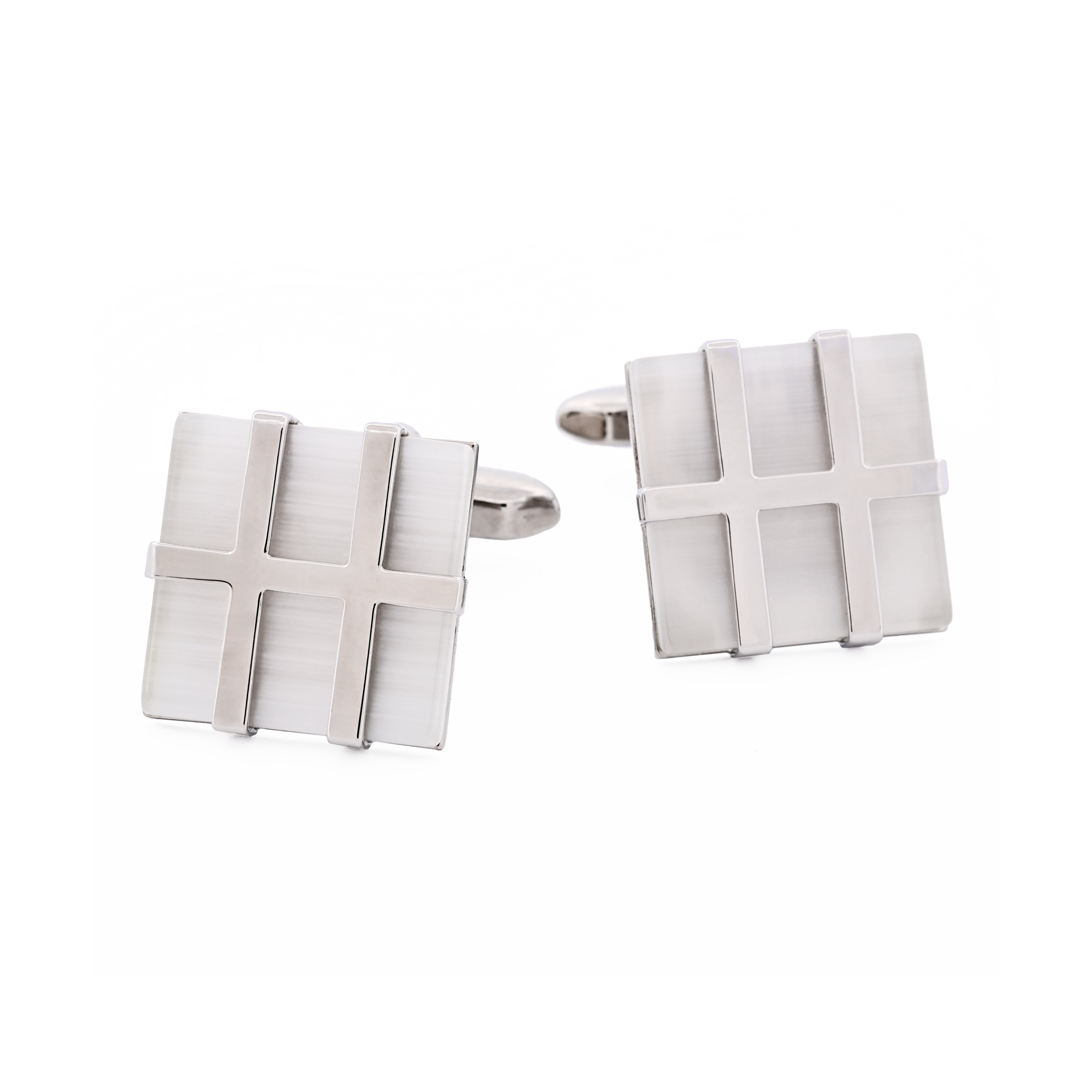 Rhodium White Cat's Eye Cufflinks