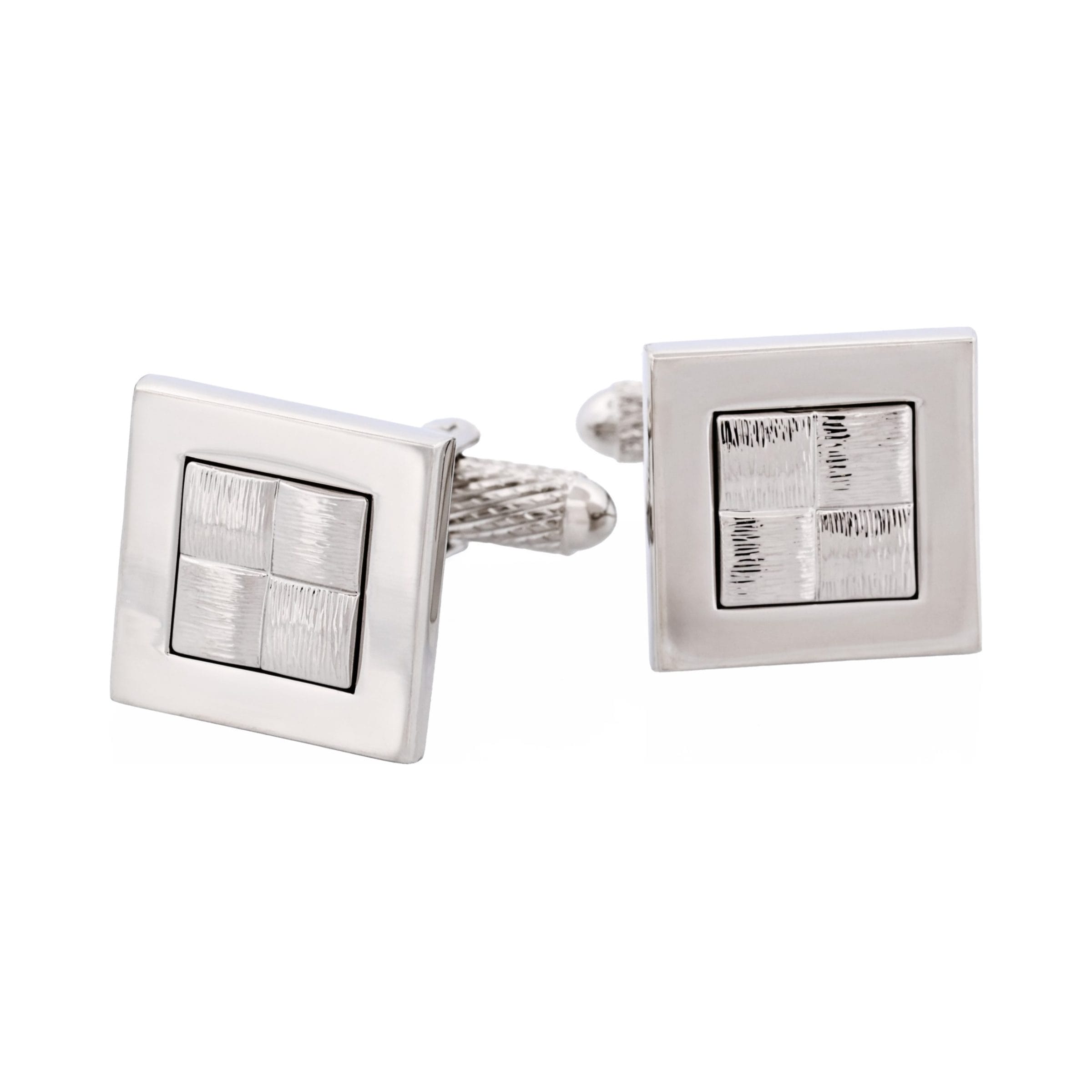 Brushed Rhodium Plated Cufflinks with "Hessian" Center Design
