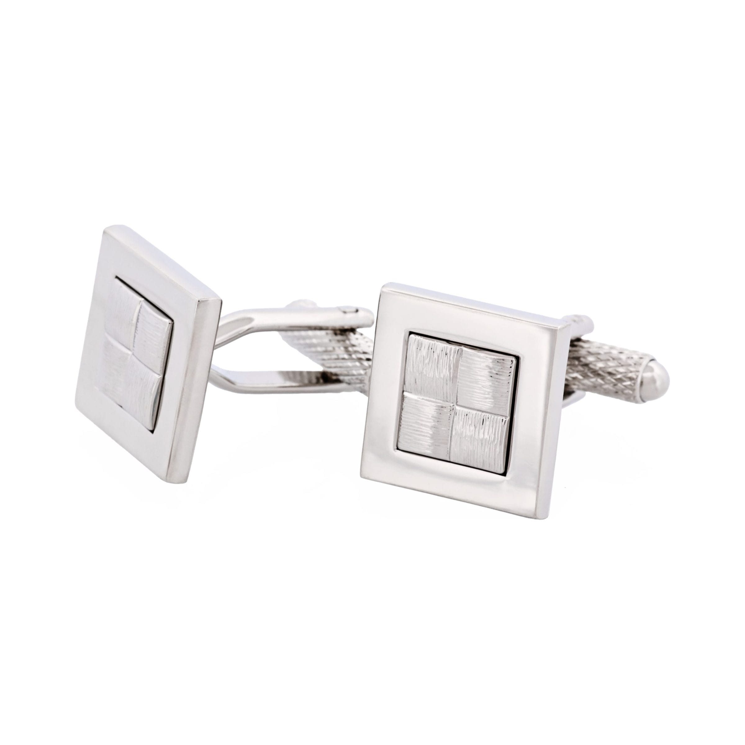 Brushed Rhodium Plated Cufflinks with "Hessian" Center Design