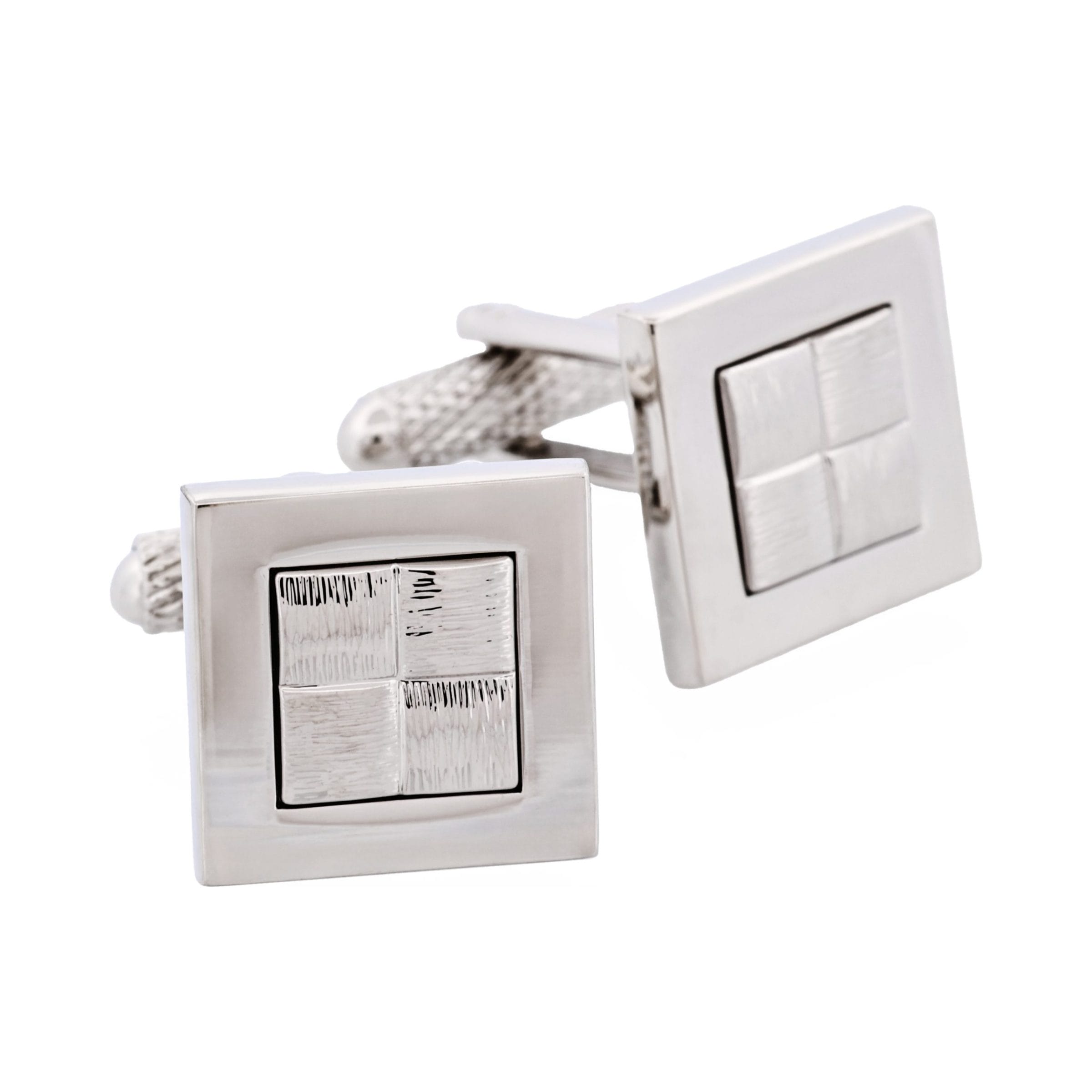 Brushed Rhodium Plated Cufflinks with "Hessian" Center Design
