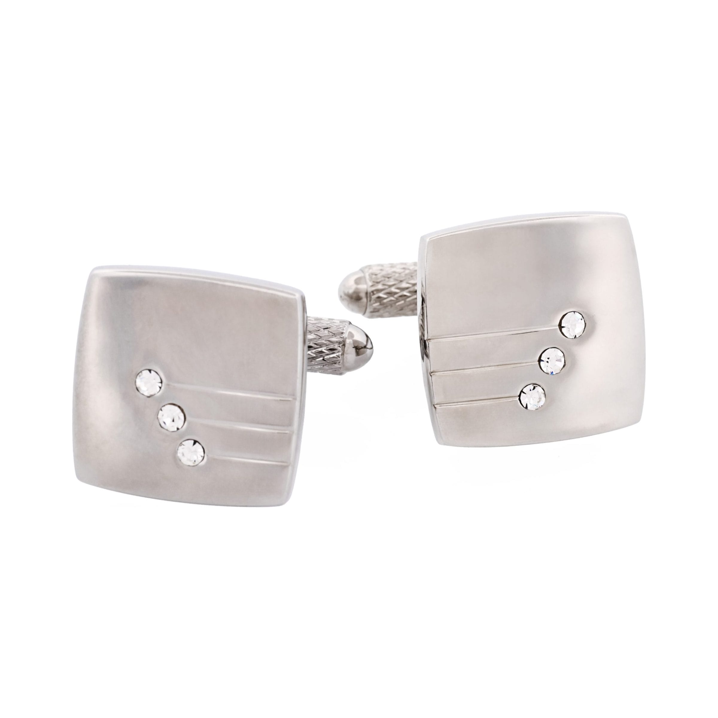 Brushed Rhodium Plated & Triple Crystal Cufflinks