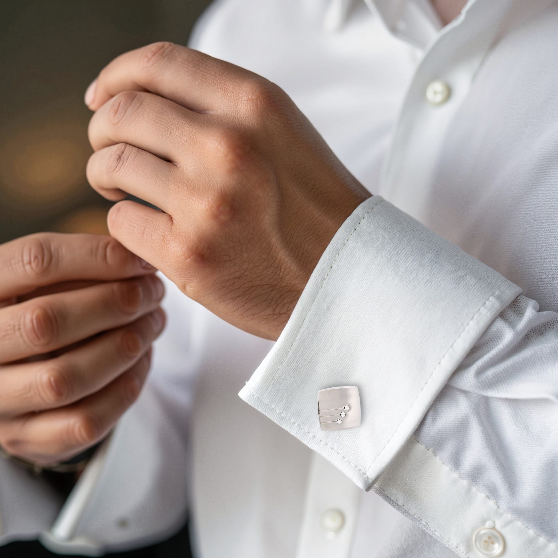Brushed Rhodium Plated & Triple Crystal Cufflinks