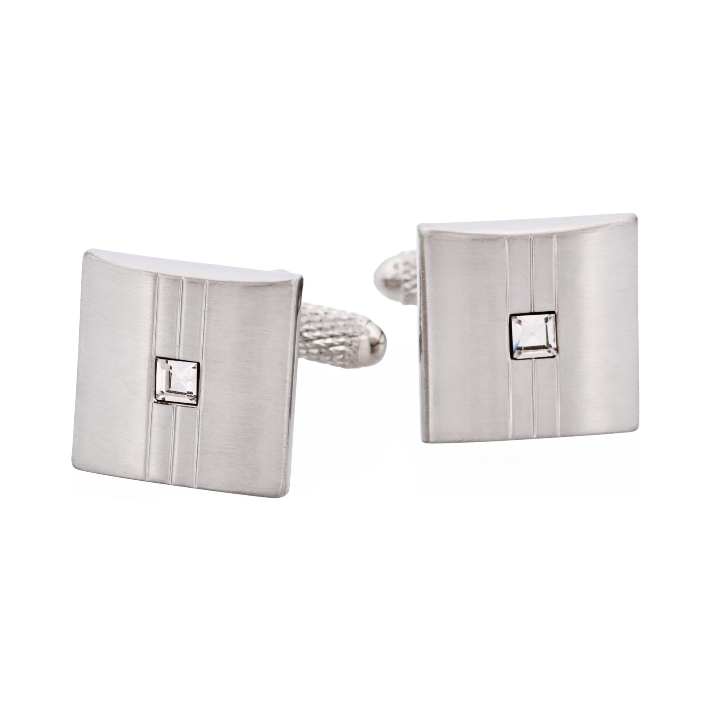 Brushed & Polished Rhodium Plated Crystal Centre Cufflinks
