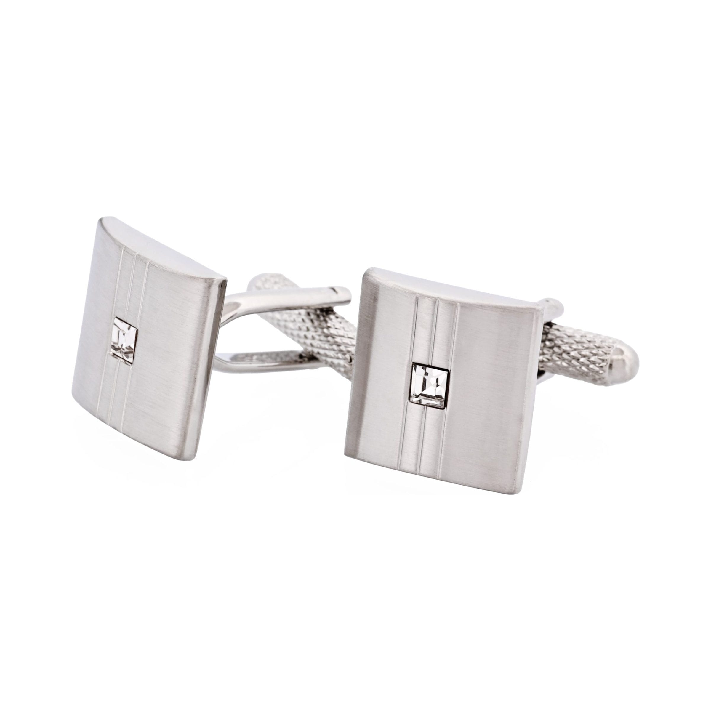 Brushed & Polished Rhodium Plated Crystal Centre Cufflinks