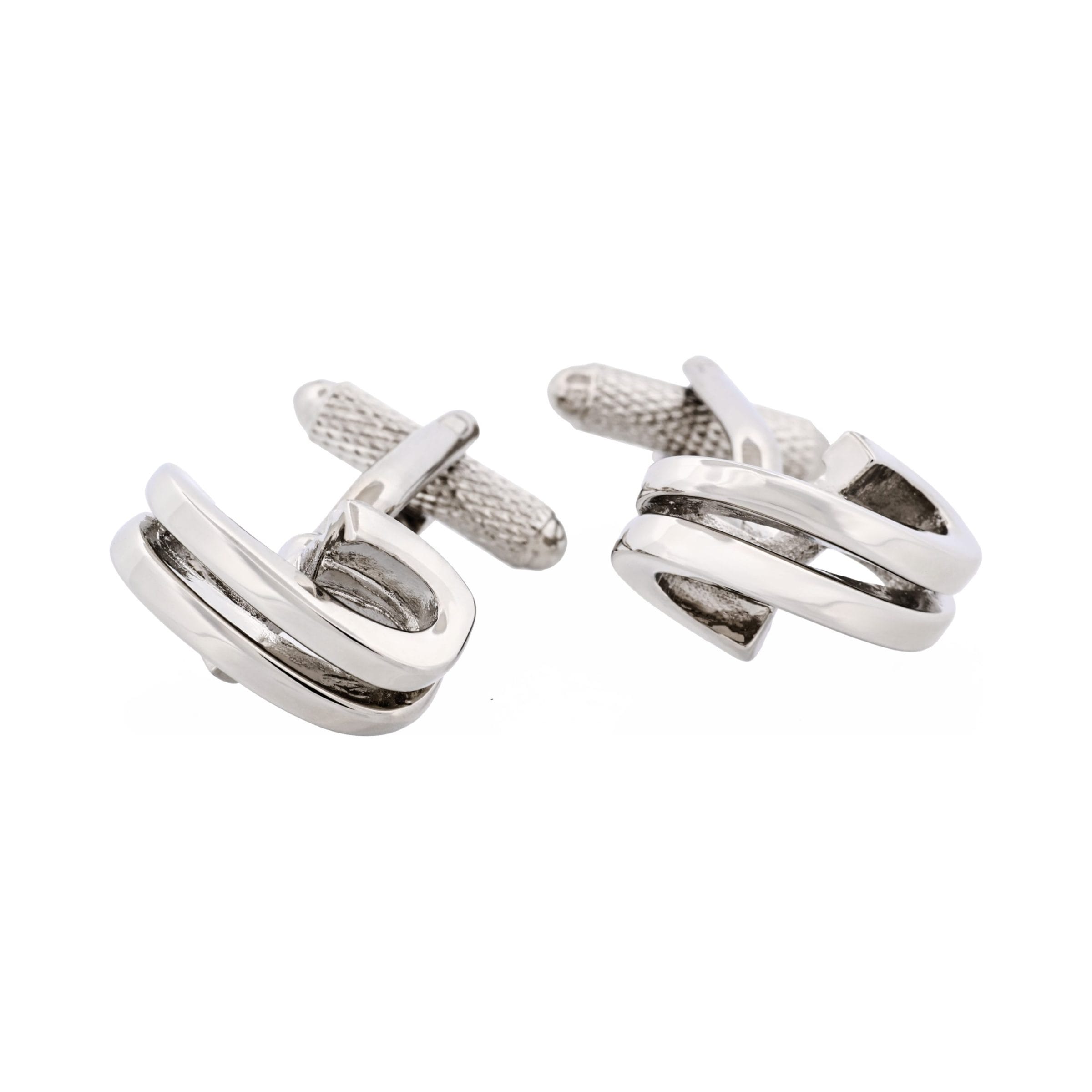 Polished Rhodium Plated Twisted Metal Cufflinks