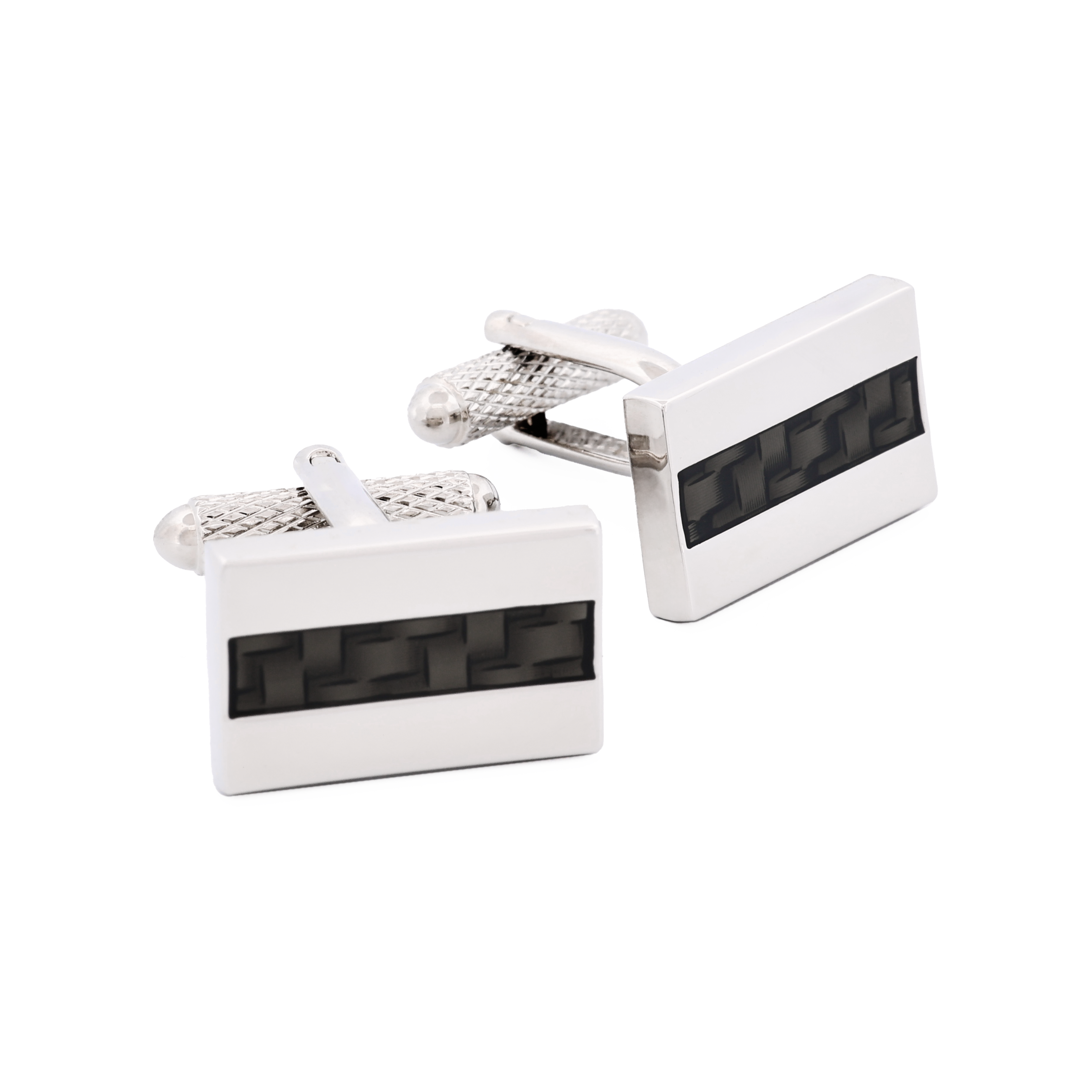 Rhodium Plated Rectangle Carbon Fibre Inlay Cufflinks